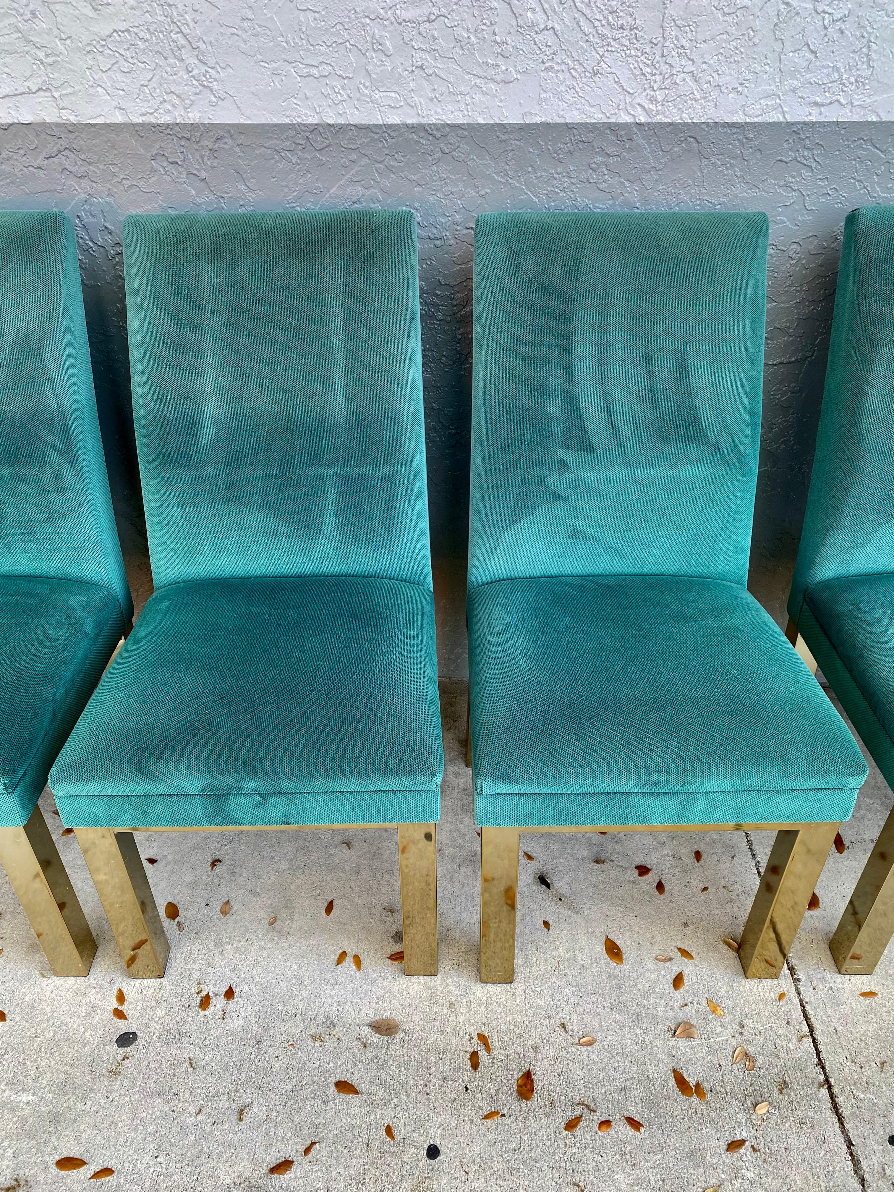 1970s Attributed to Milo Baughman Brass Parsons Chairs, Set of 6 For Sale 5