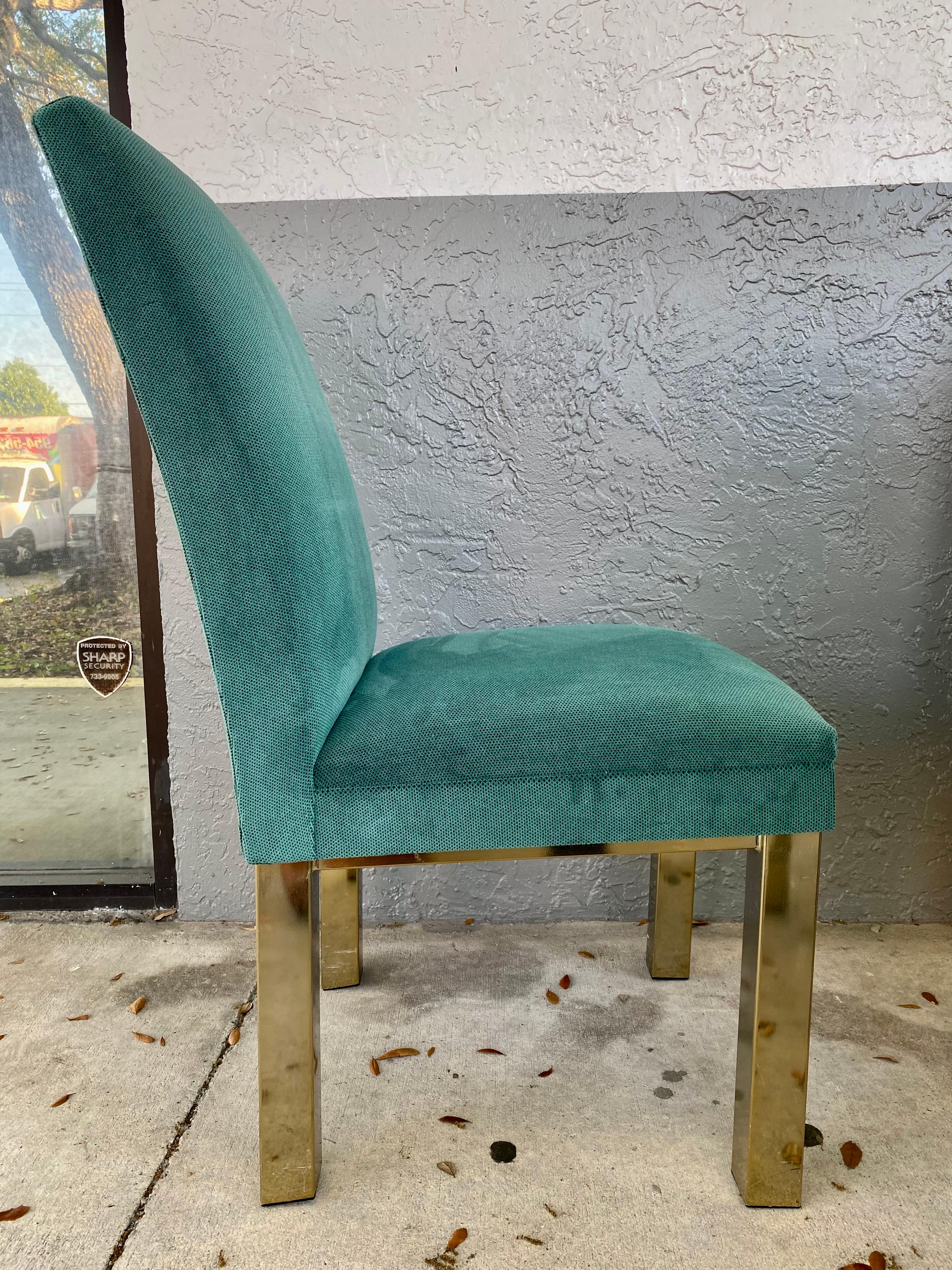 1970s Attributed to Milo Baughman Brass Parsons Chairs, Set of 6 For Sale 7