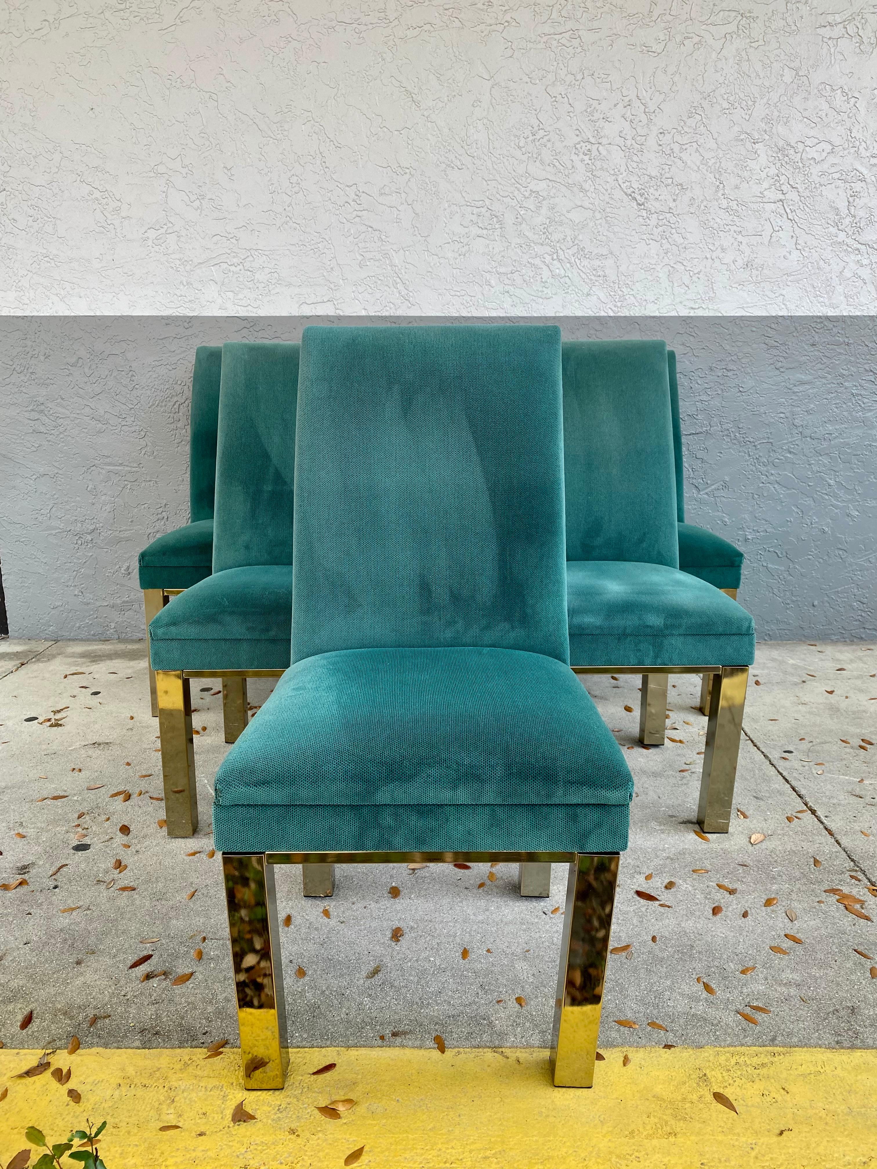 1970s Attributed to Milo Baughman Brass Parsons Chairs, Set of 6 For Sale 14