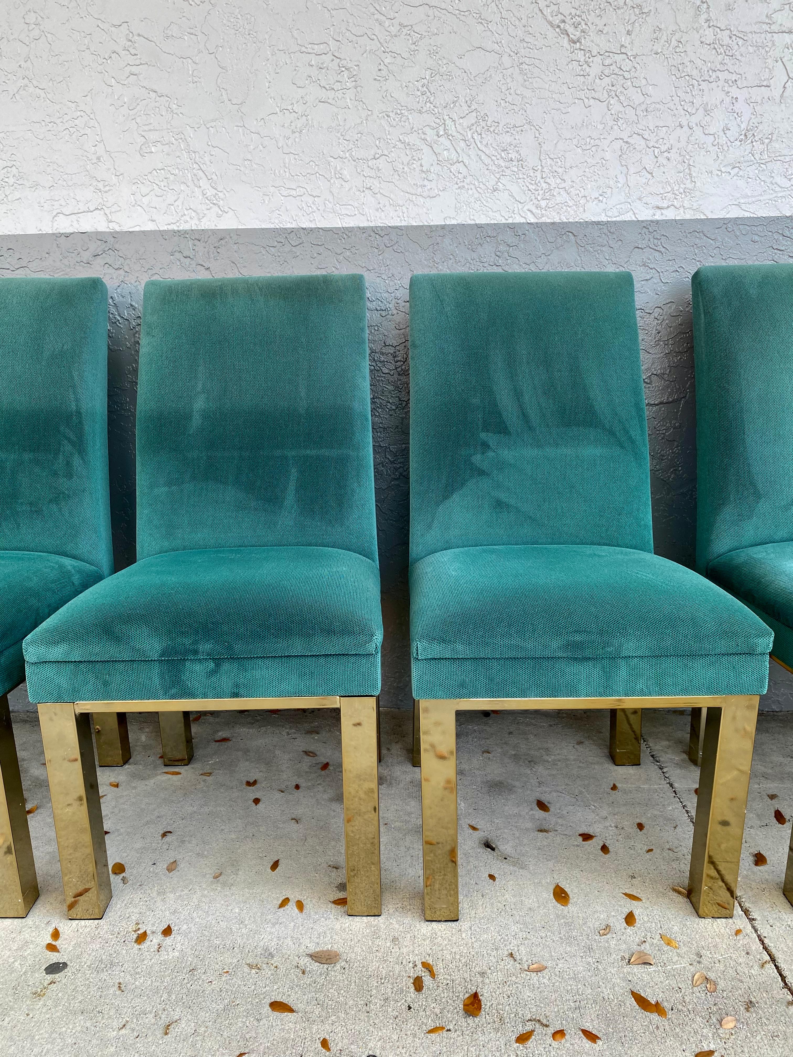 1970s Attributed to Milo Baughman Brass Parsons Chairs, Set of 6 For Sale 18