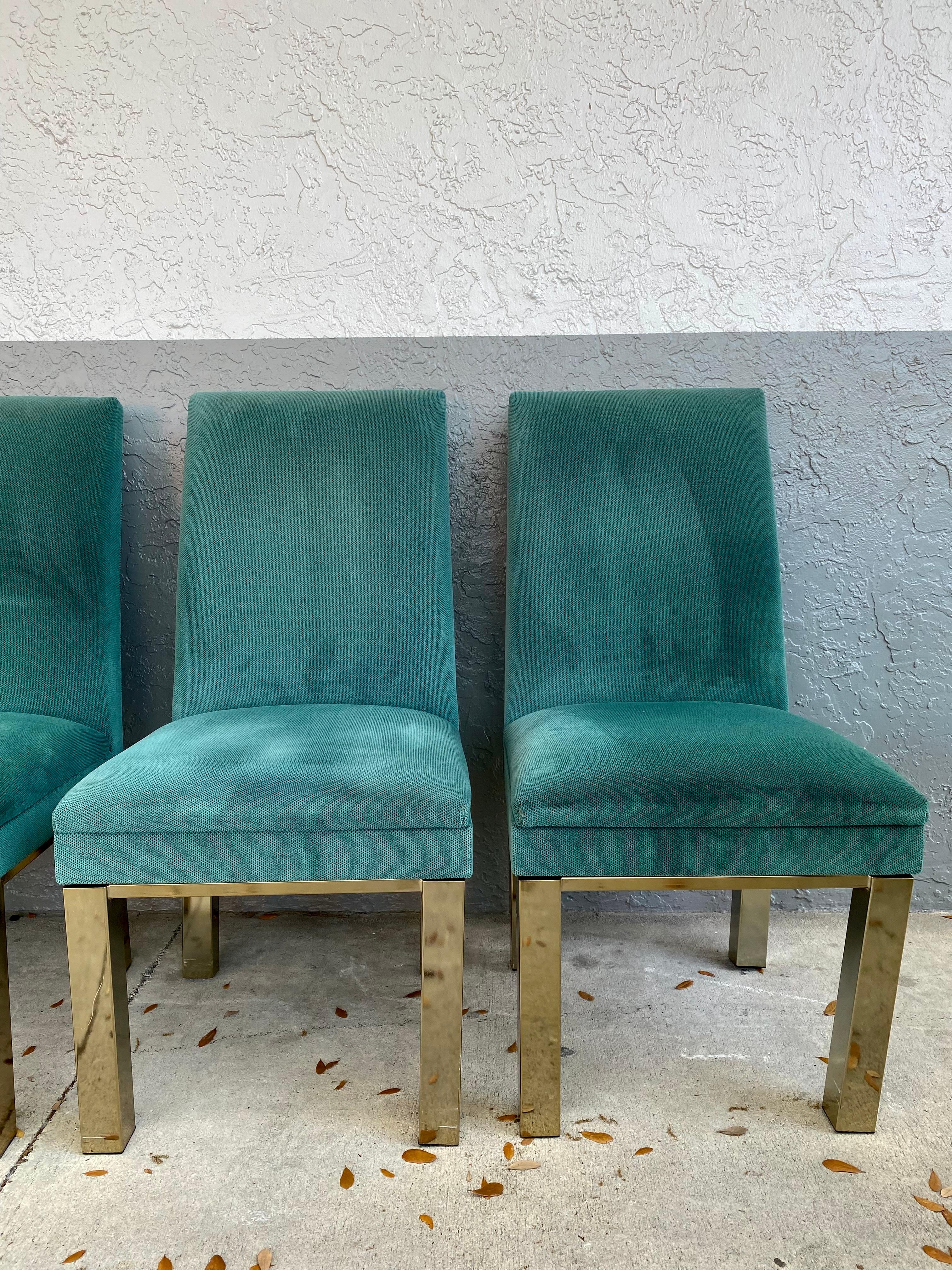 1970s Attributed to Milo Baughman Brass Parsons Chairs, Set of 6 For Sale 19