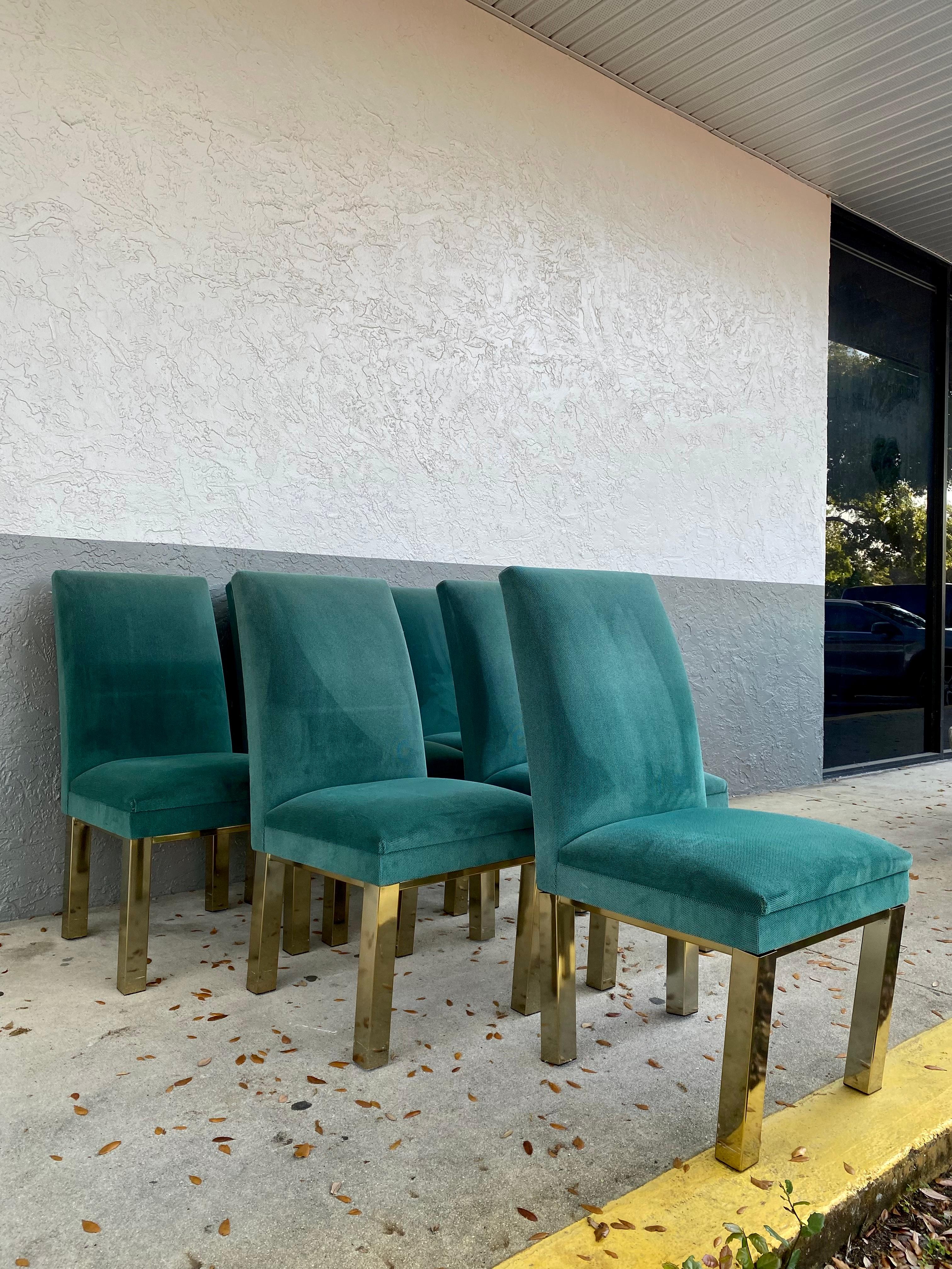 1970s Attributed to Milo Baughman Brass Parsons Chairs, Set of 6 In Good Condition For Sale In Fort Lauderdale, FL