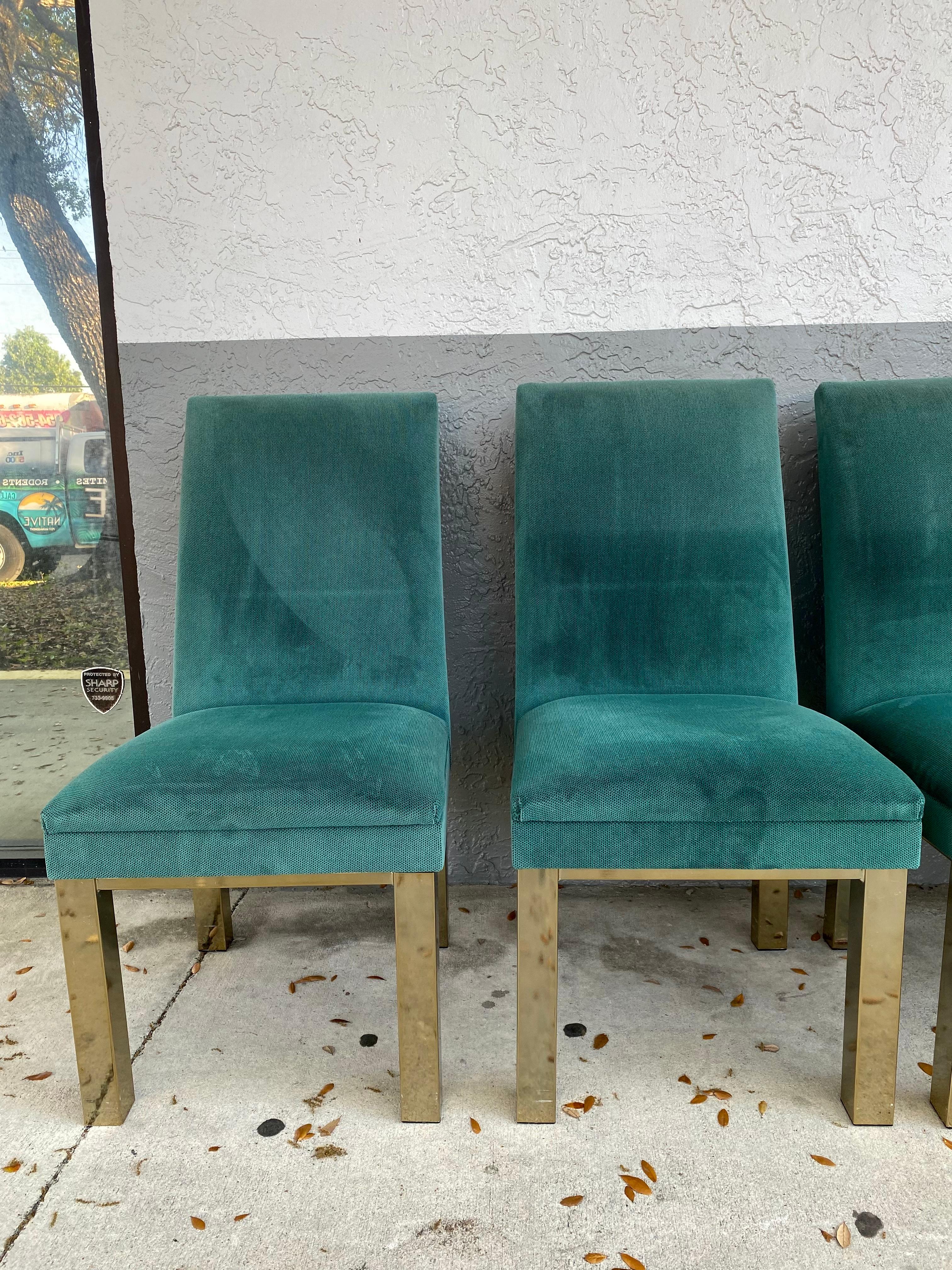 Late 20th Century 1970s Attributed to Milo Baughman Brass Parsons Chairs, Set of 6 For Sale