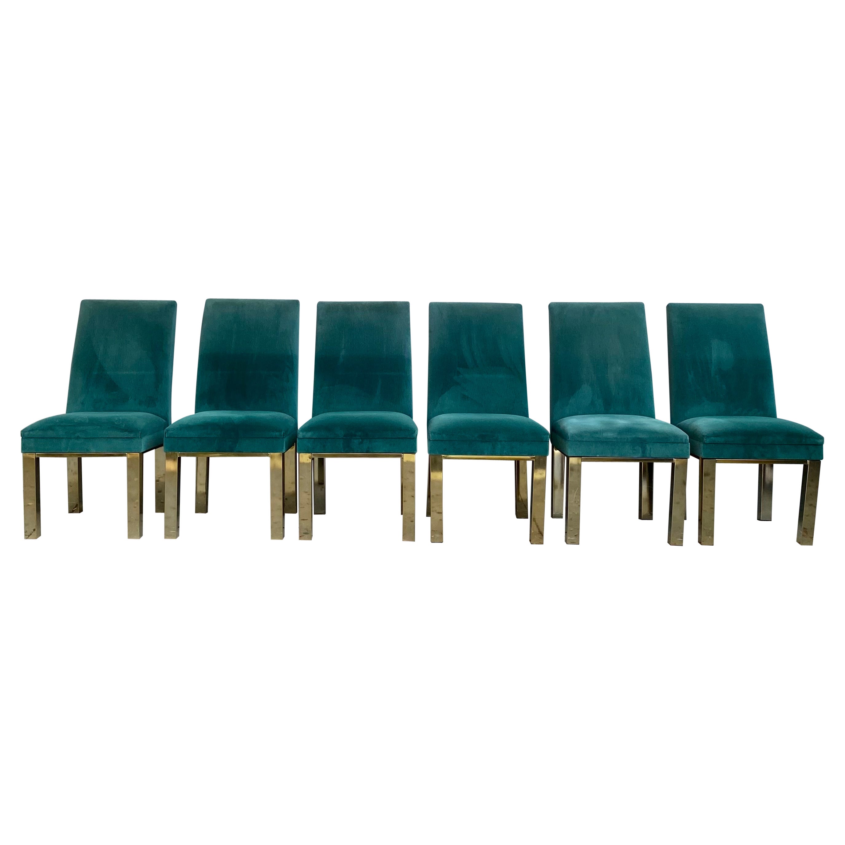 1970s Attributed to Milo Baughman Brass Parsons Chairs, Set of 6
