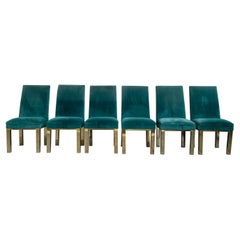 1970s Attributed to Milo Baughman Brass Parsons Chairs, Set of 6