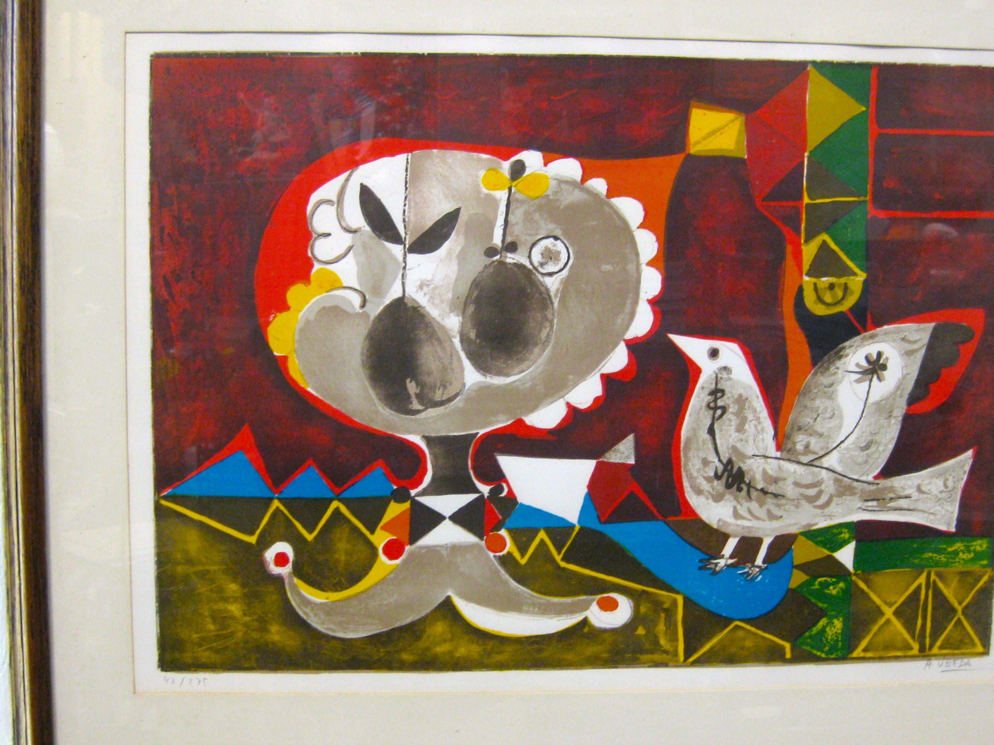 1970's Augustin Ubeda Whimsical Lithograph Signed & Numbered Spanish Artist In Excellent Condition For Sale In San Diego, CA