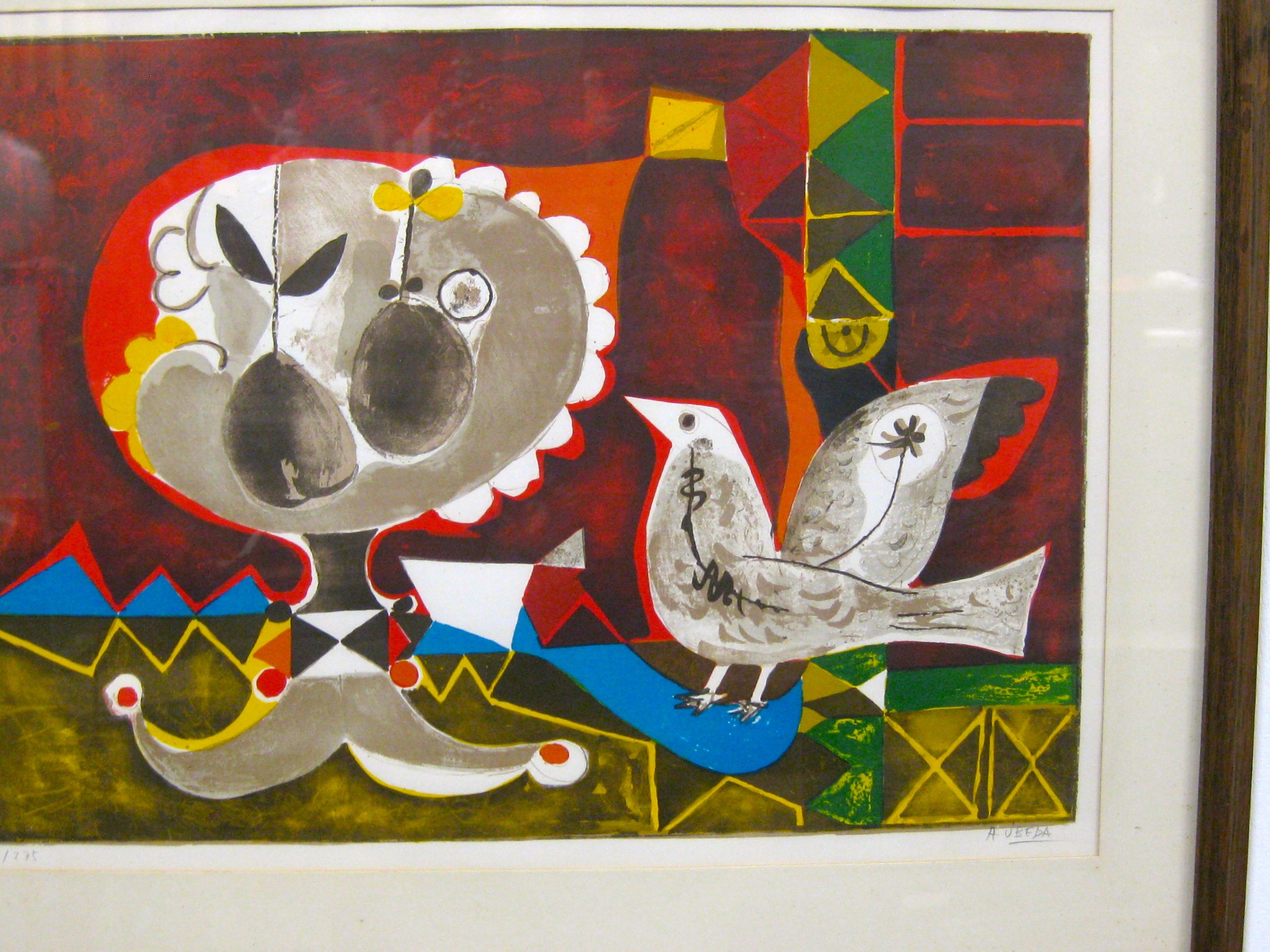 20ième siècle Lithographie fantaisiste d'un artiste espagnol Augustin Ubeda des années 1970, signée et numérotée en vente