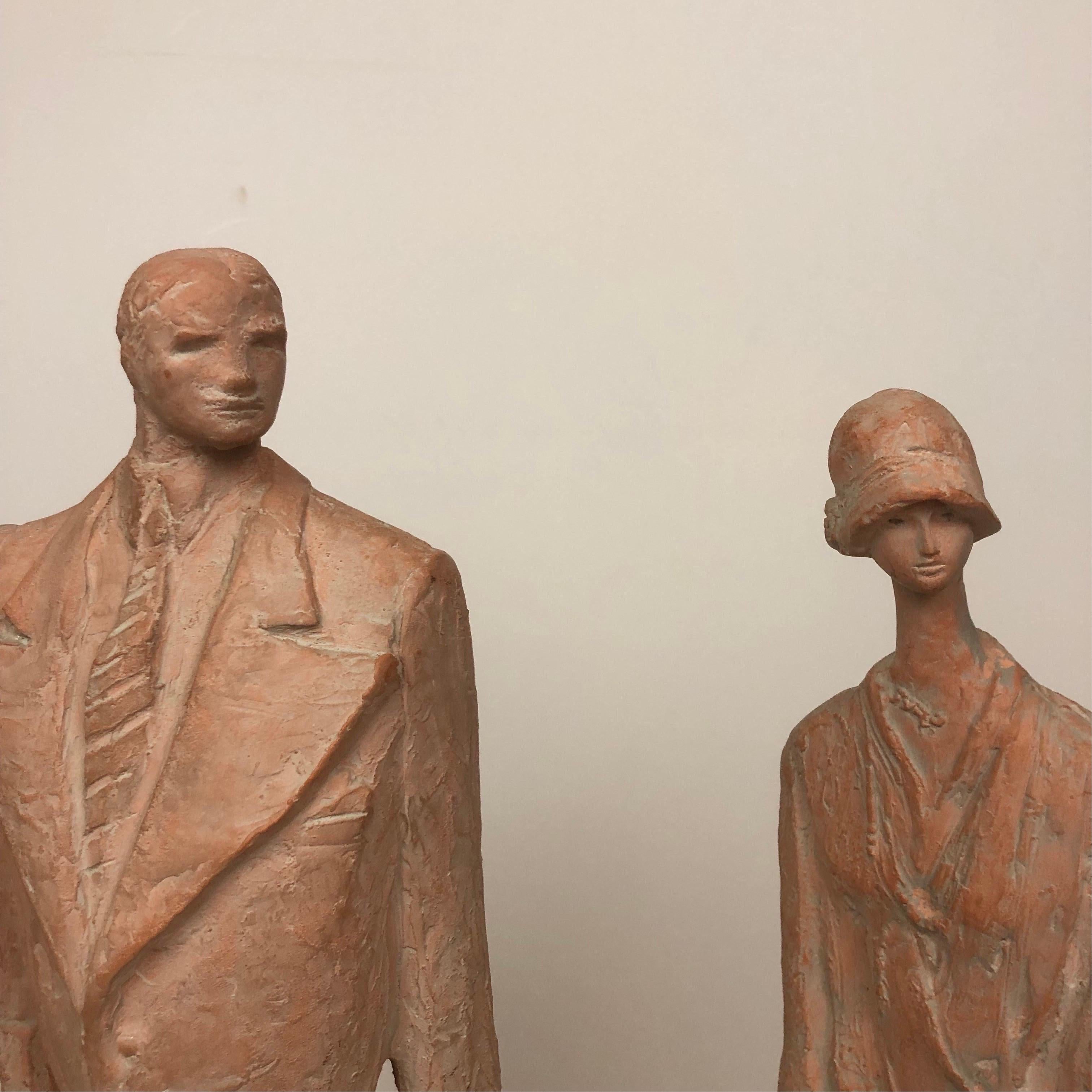 Post-Modern 1970’s Austen Productions Inc Cast Resin Couple in 1940’s Stylized Fashion For Sale