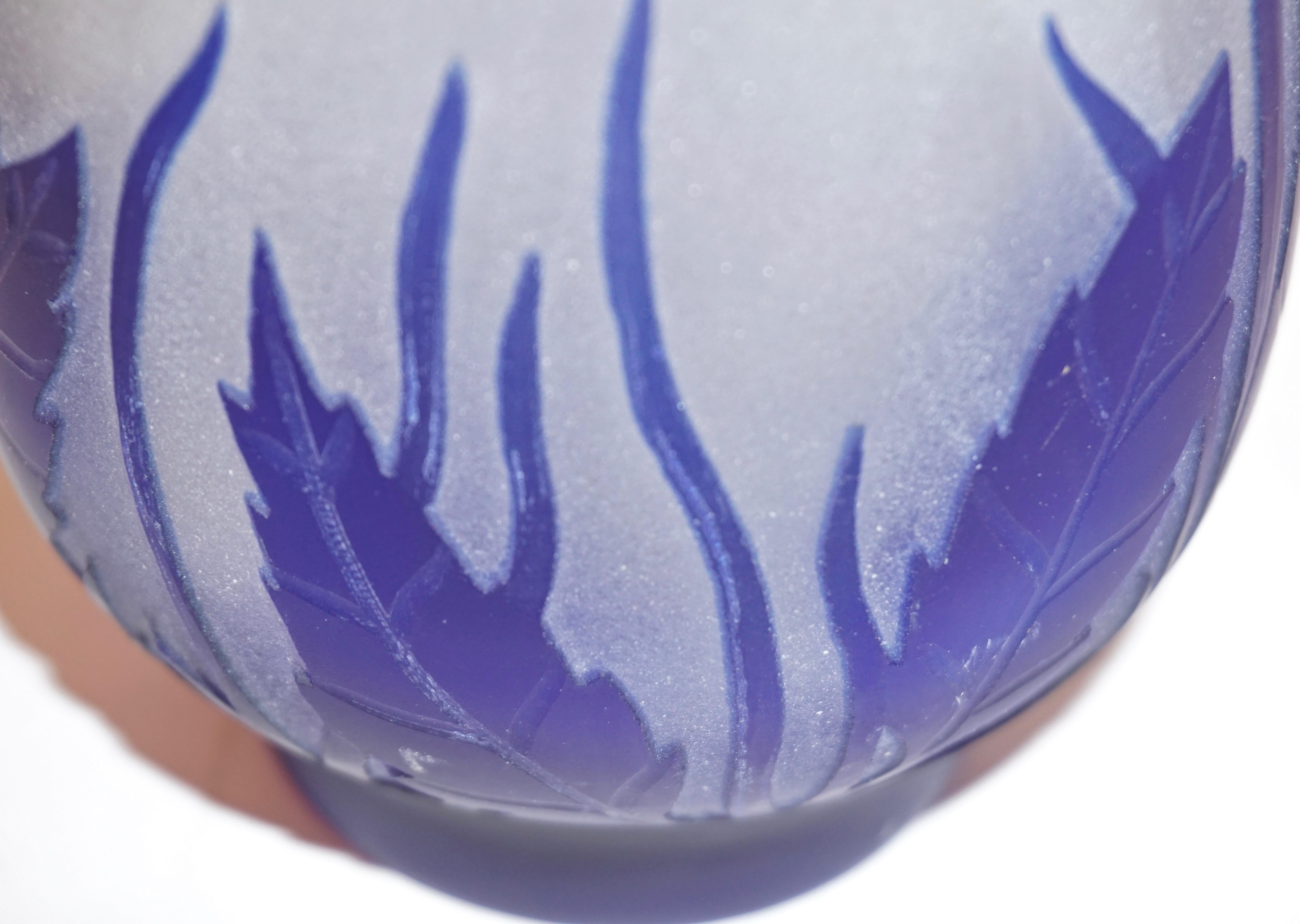1970s Austrian Art Nouveau Style Crystal Glass Vase with Blue Flax Flowers 1
