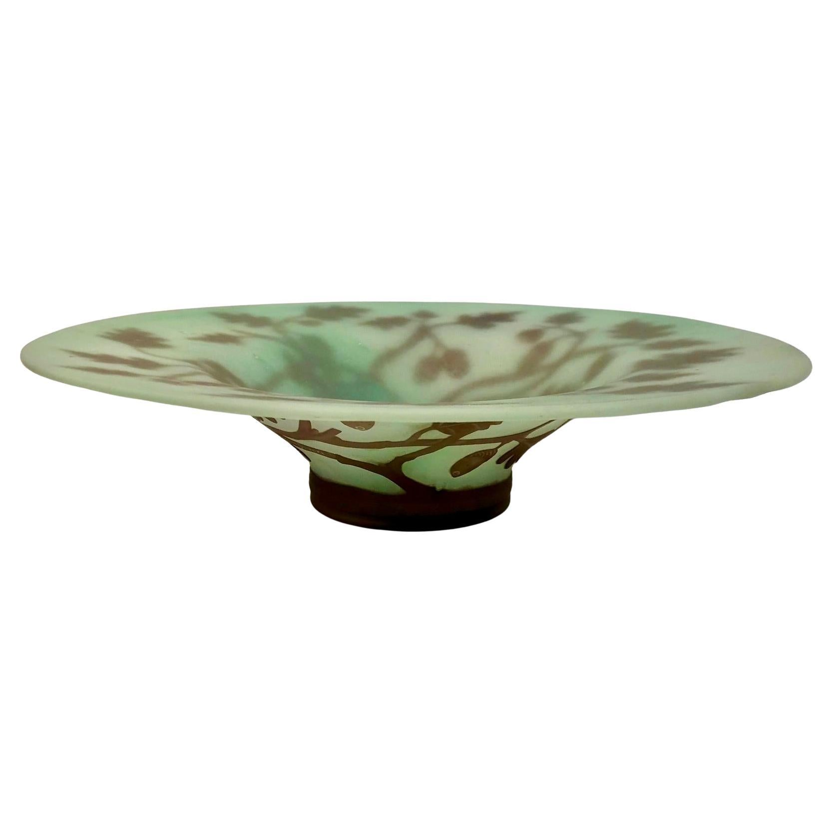 Ciotola in vetro con sovrapposizione verde mela e marrone, Vintage Art Nouveau Decor, anni '70, austriaca.