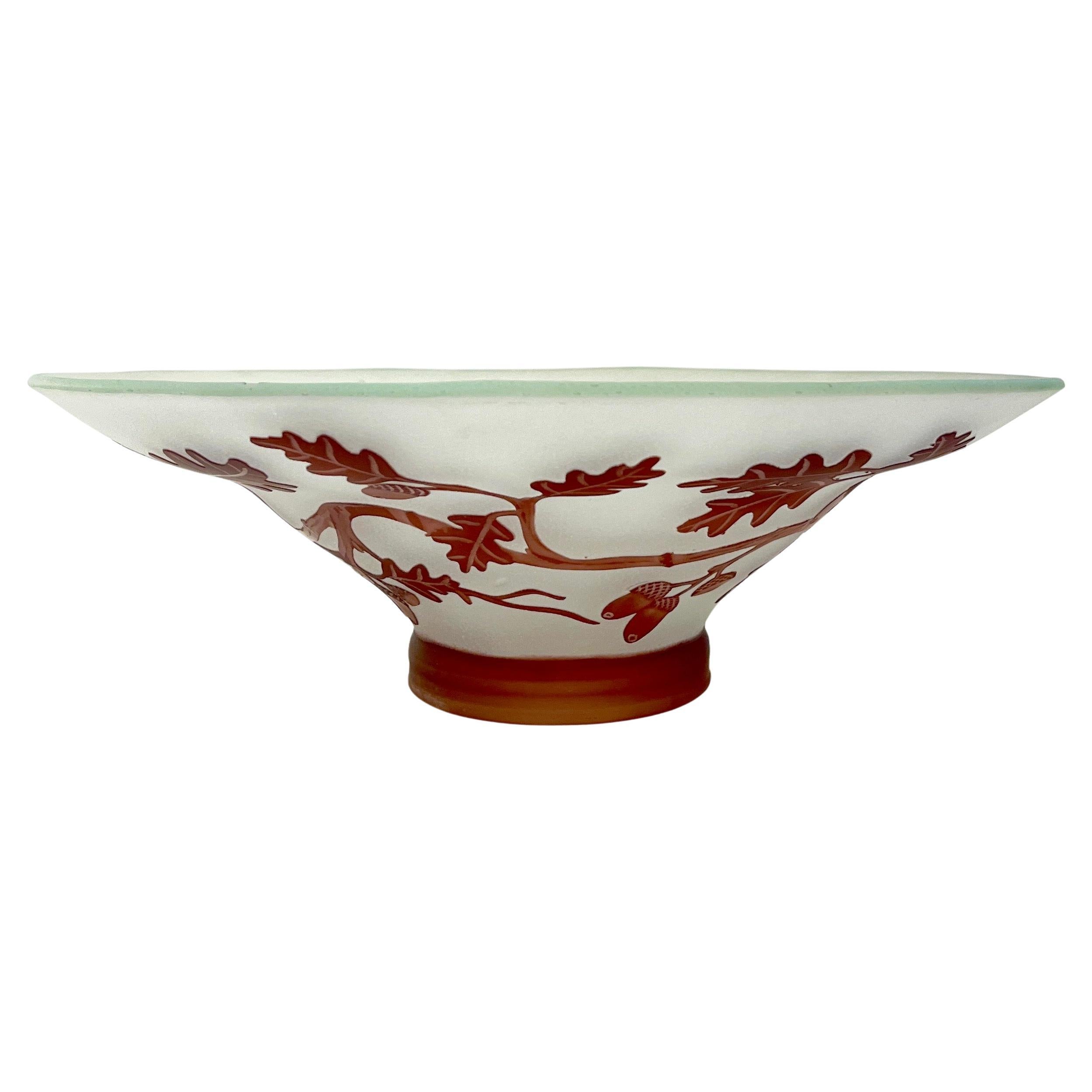 Ciotola in vetro smerigliato bianco marrone sovrapposto, Vintage Art Nouveau Decor, anni '70.
