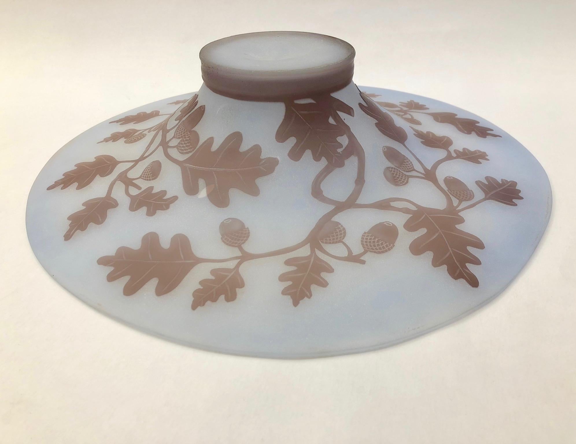 Hand-Crafted 1970s Austrian Vintage Art Nouveau Style Light Blue Glass Bowl with Oak Leaves For Sale