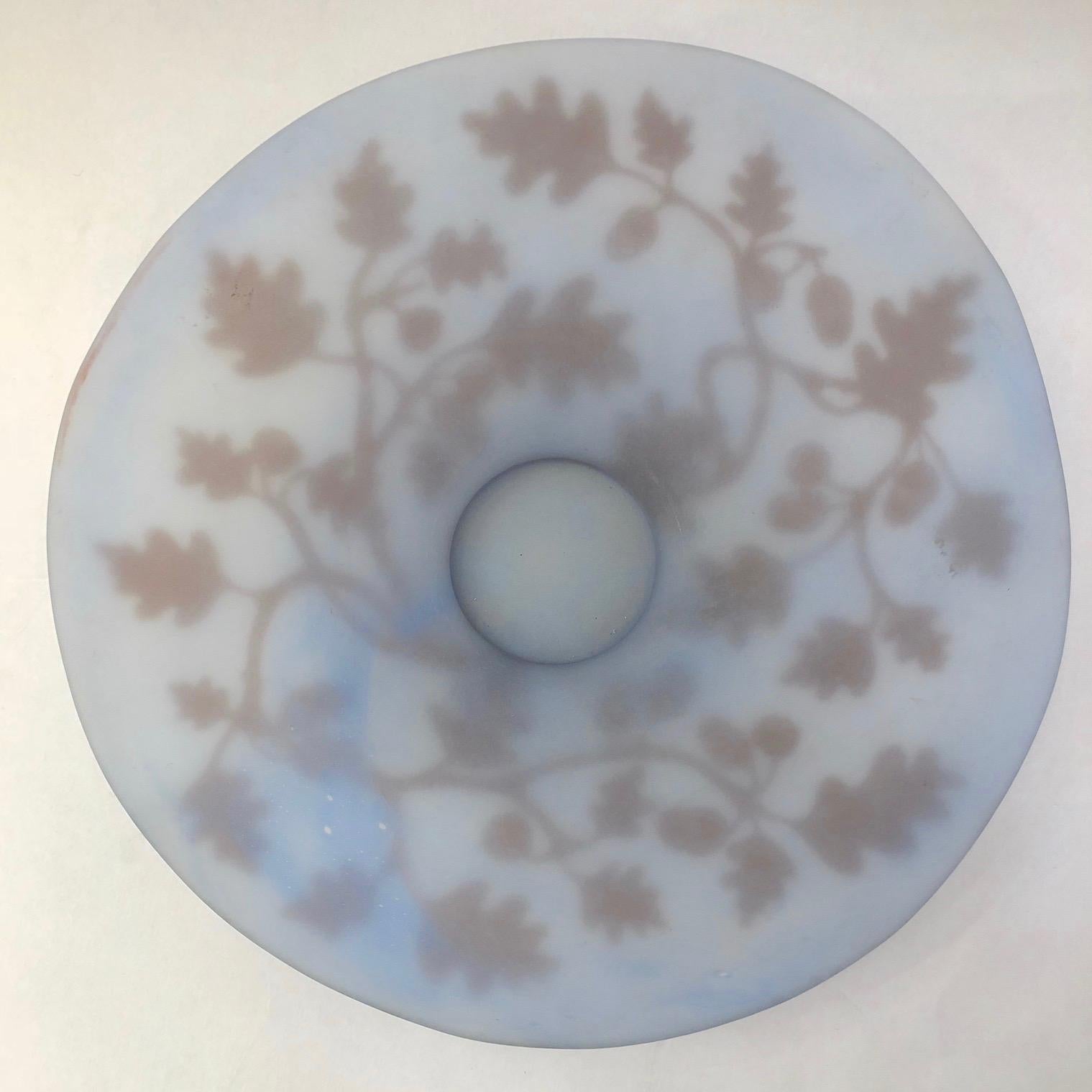1970s Austrian Vintage Art Nouveau Style Light Blue Glass Bowl with Oak Leaves In Excellent Condition For Sale In New York, NY