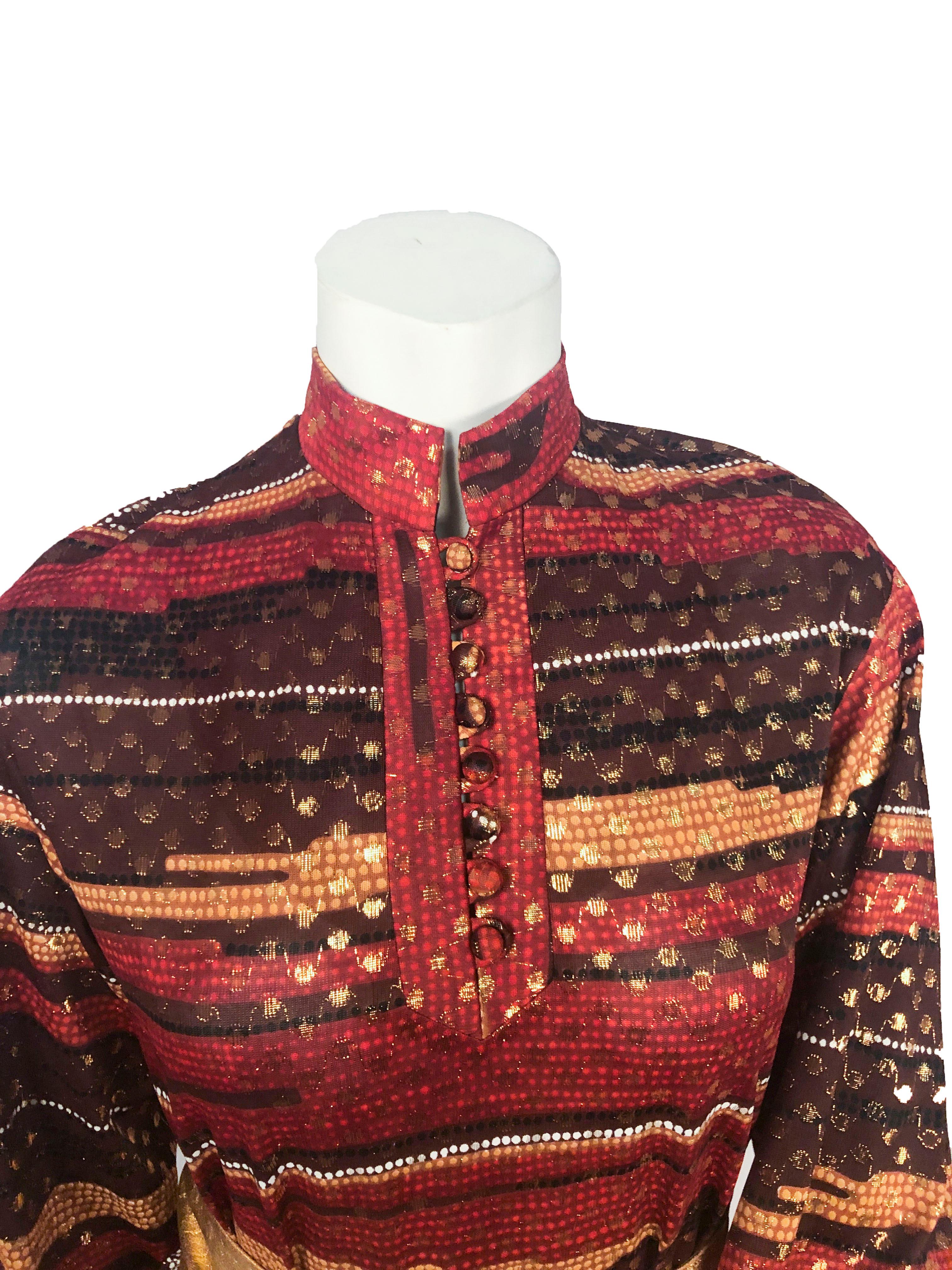 1970s Autumn Printed Dress with Lurex Dots In Good Condition In San Francisco, CA