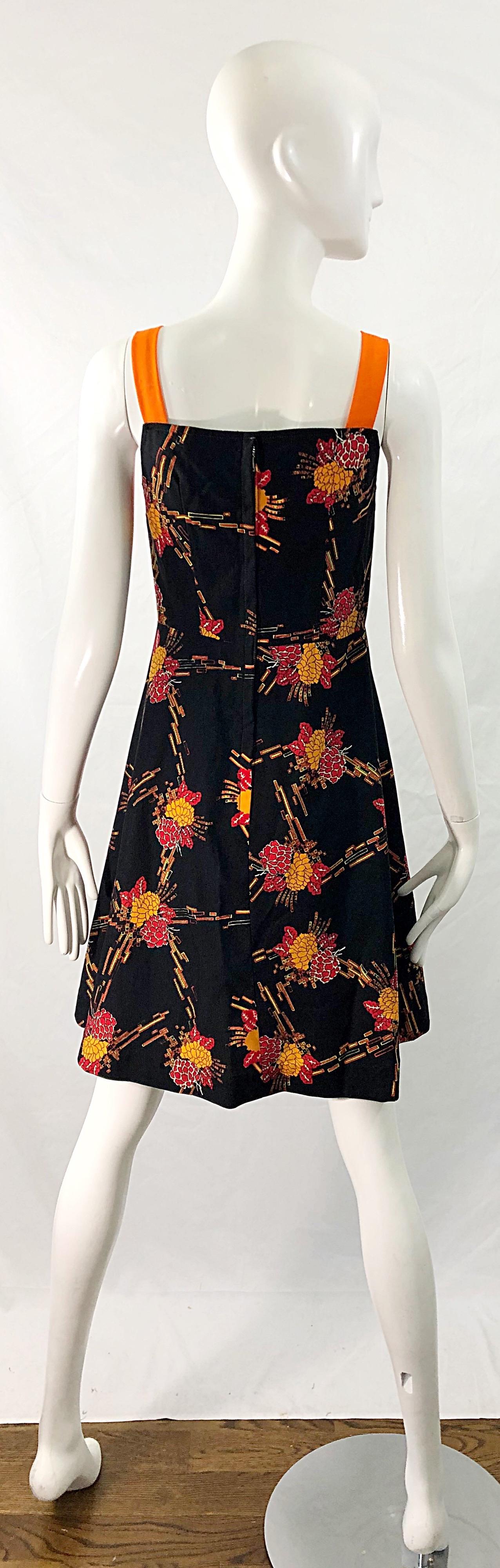 1970s Autumnal Digital Floral Print Knit Vintage 70s A Line Dress + Bolero Top For Sale 2