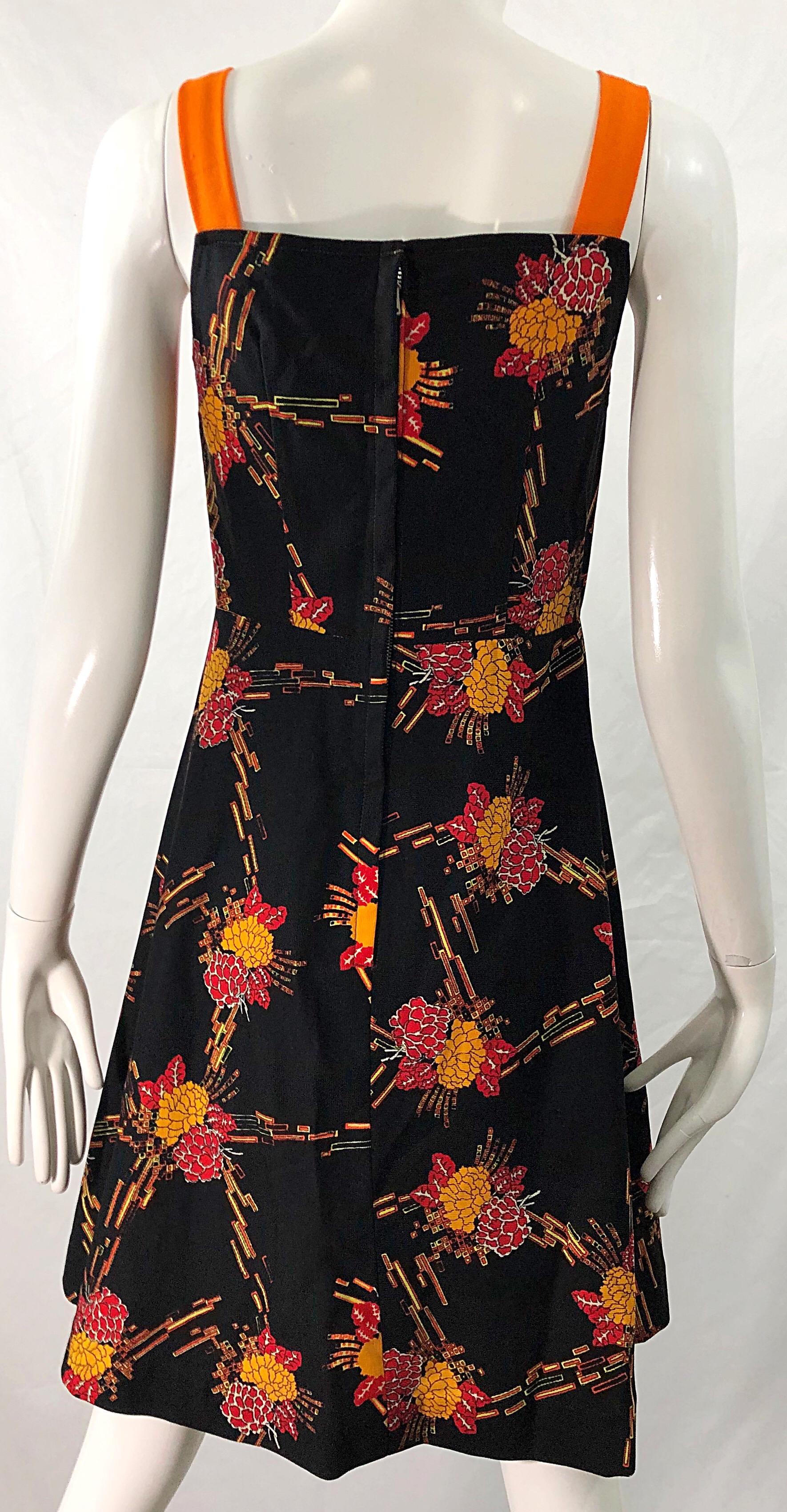 1970s Autumnal Digital Floral Print Knit Vintage 70s A Line Dress + Bolero Top For Sale 7