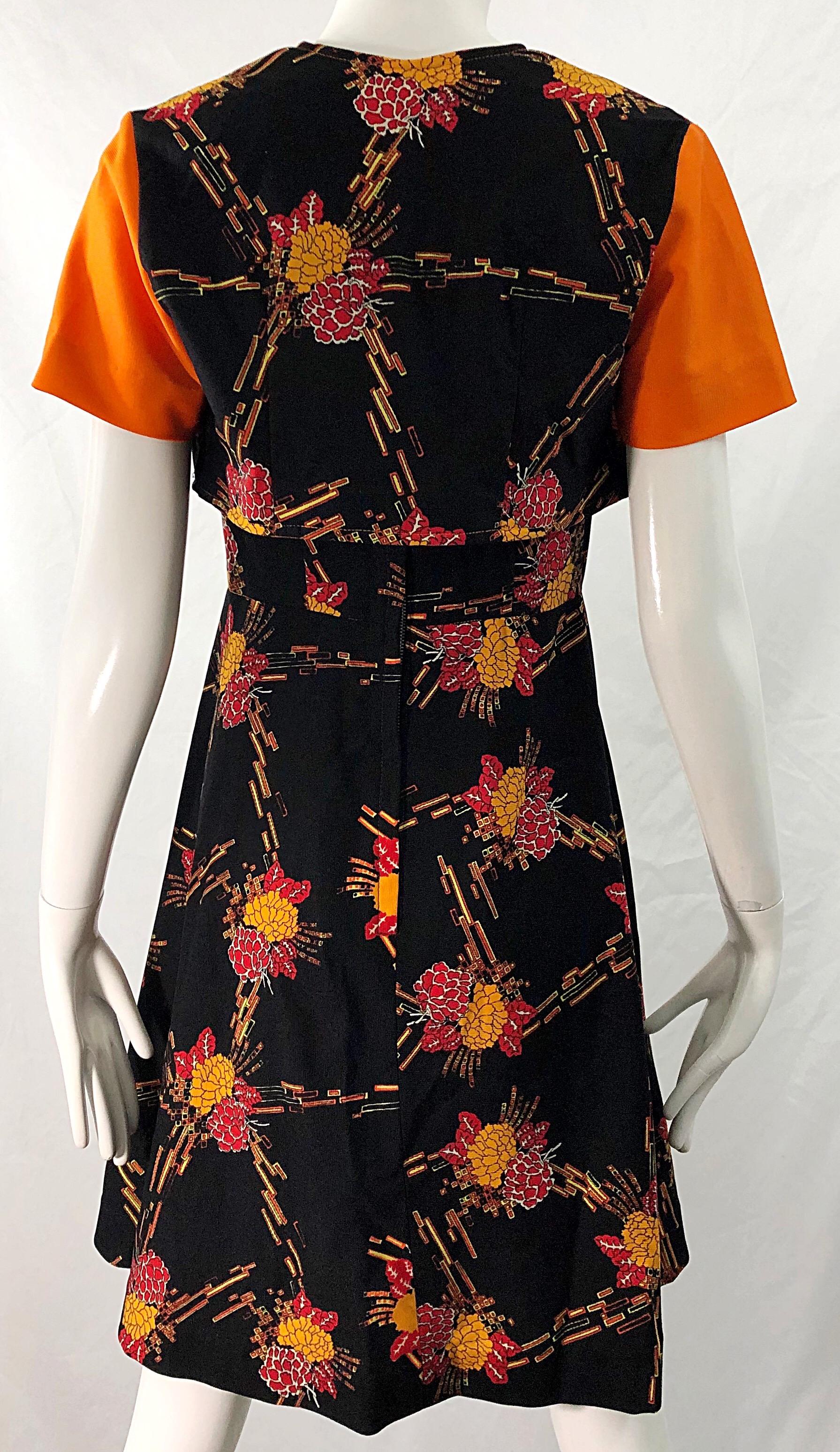 1970er Jahre Herbst Digitaler Blumendruck Strick Vintage 70er A-Linien-Kleid + Bolero-Top im Zustand „Hervorragend“ im Angebot in San Diego, CA