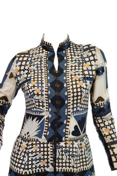 1970's Averardo Bessi Neutral Colored Silk Graphic Maxi Dress