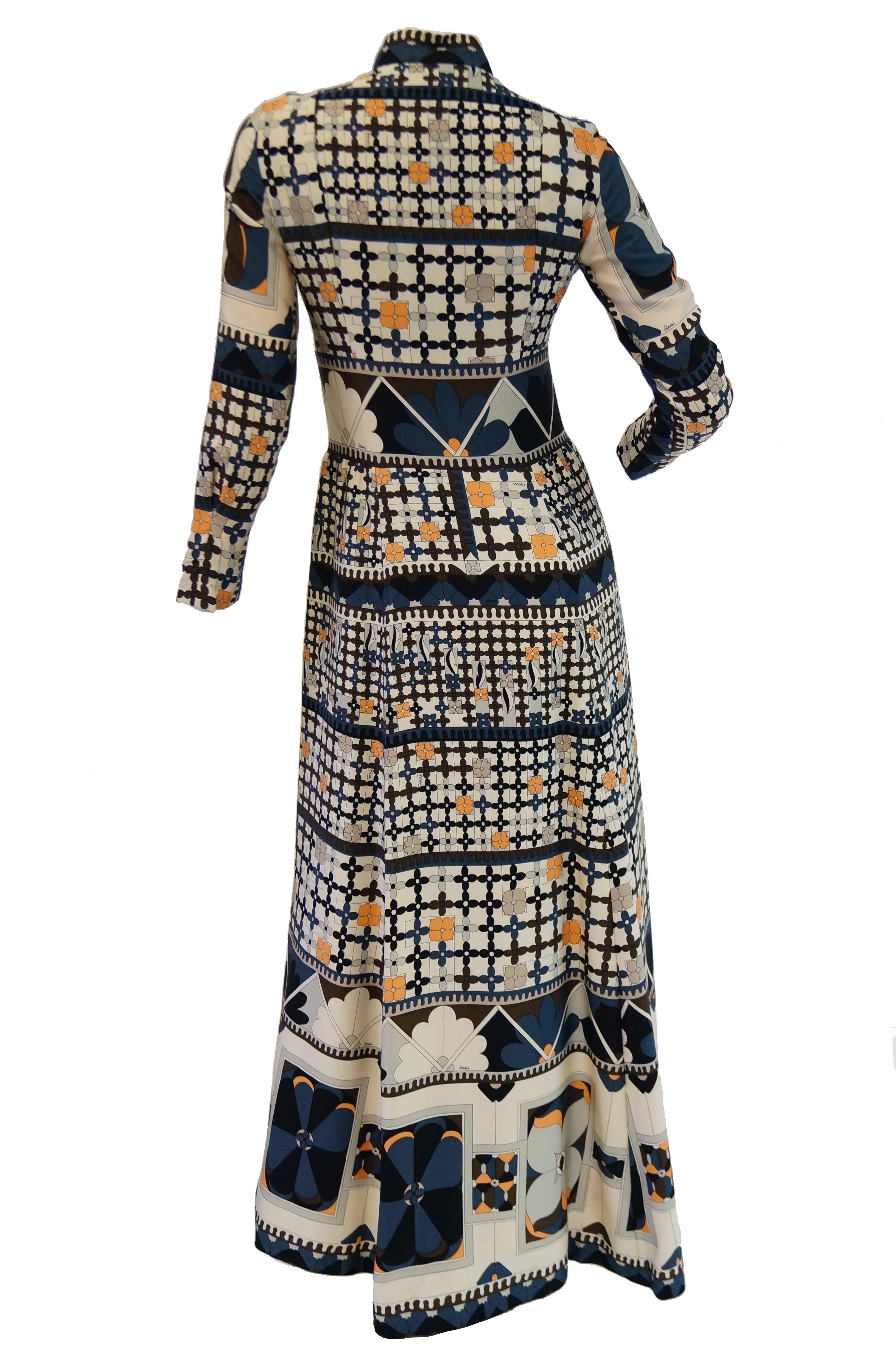 Women's 1970's Averardo Bessi Neutral Colored Silk Graphic Maxi Dress For Sale