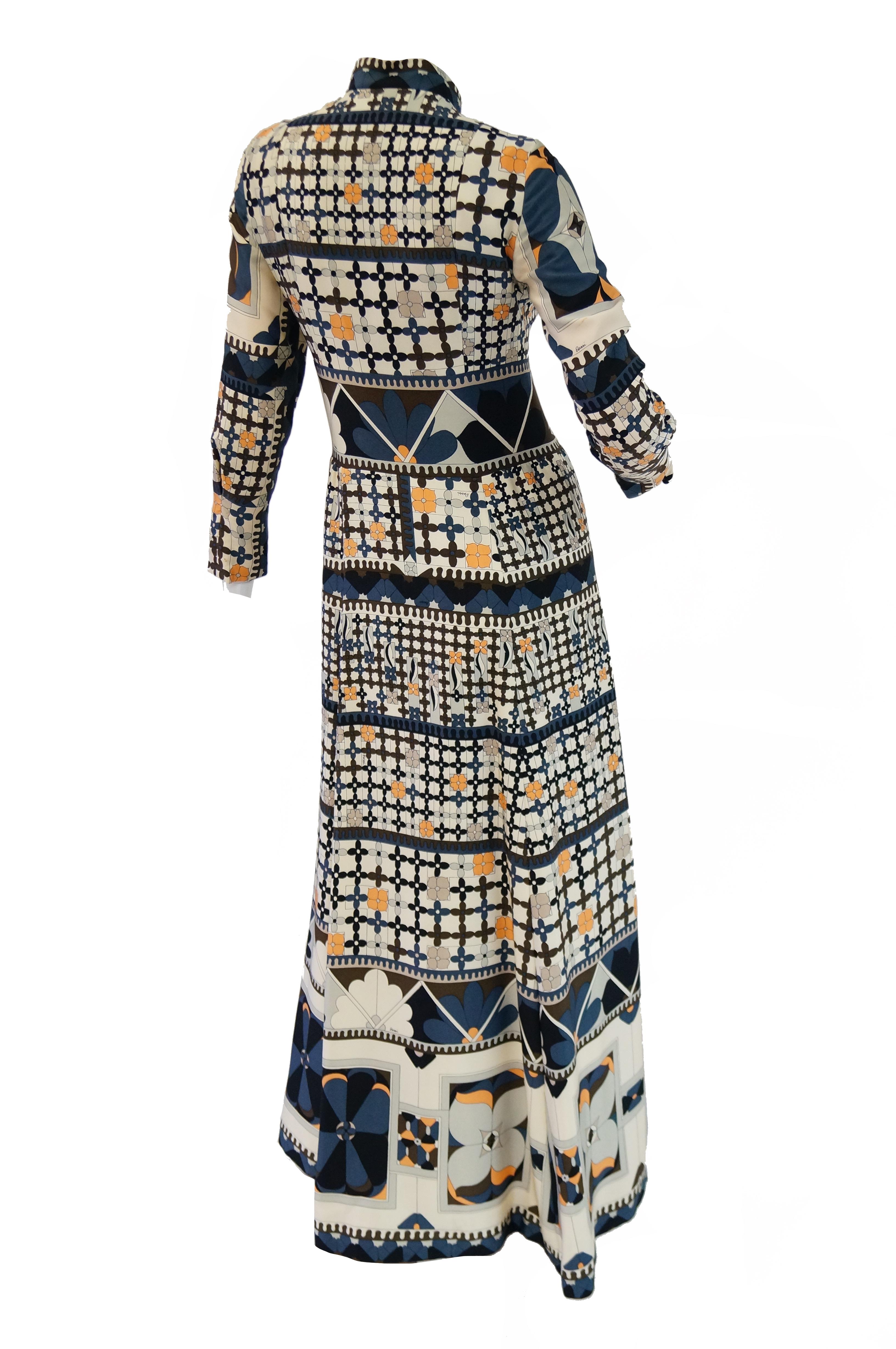 1970's Averardo Bessi Neutral Colored Silk Graphic Maxi Dress For Sale 2