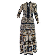 1970''s Averardo Bessi Neutral gefärbt Seide Grafik Maxikleid