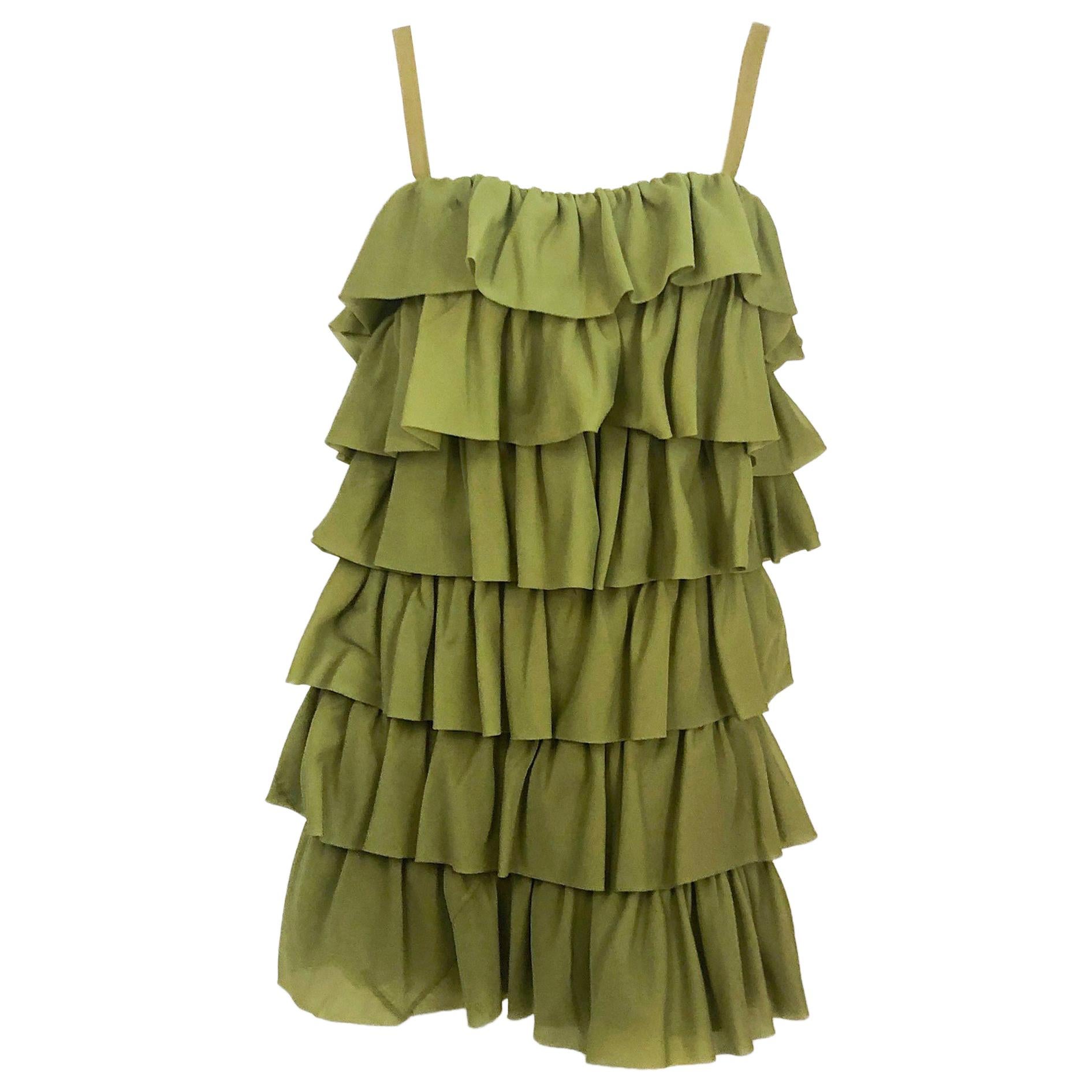 1970s Avocado Green Mini Dress 