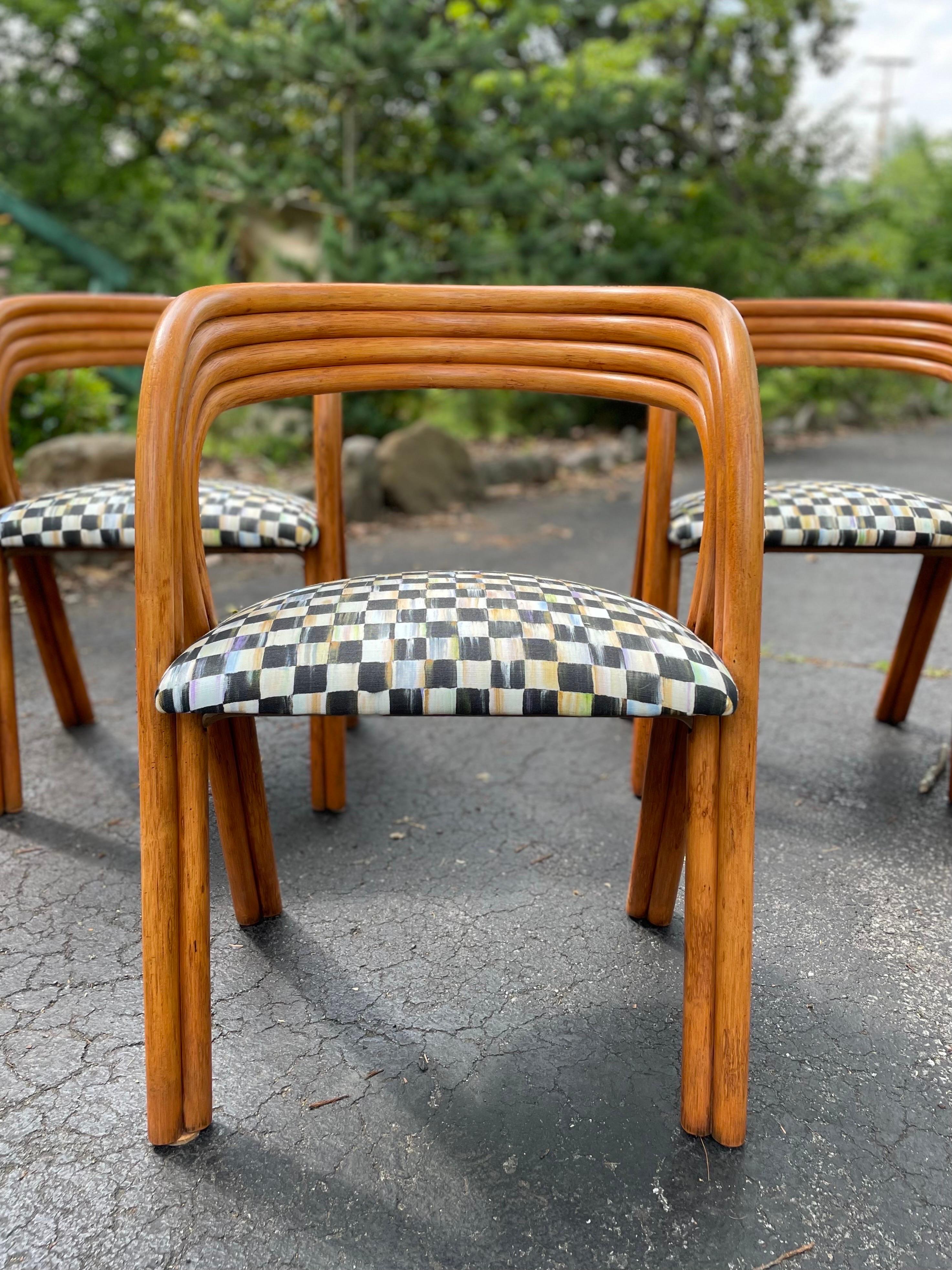 Chaises de salle à manger en rotin Axel Enthoven des années 1970, avec tissu Mackenzie Childs, ensemble de six chaises en vente 6