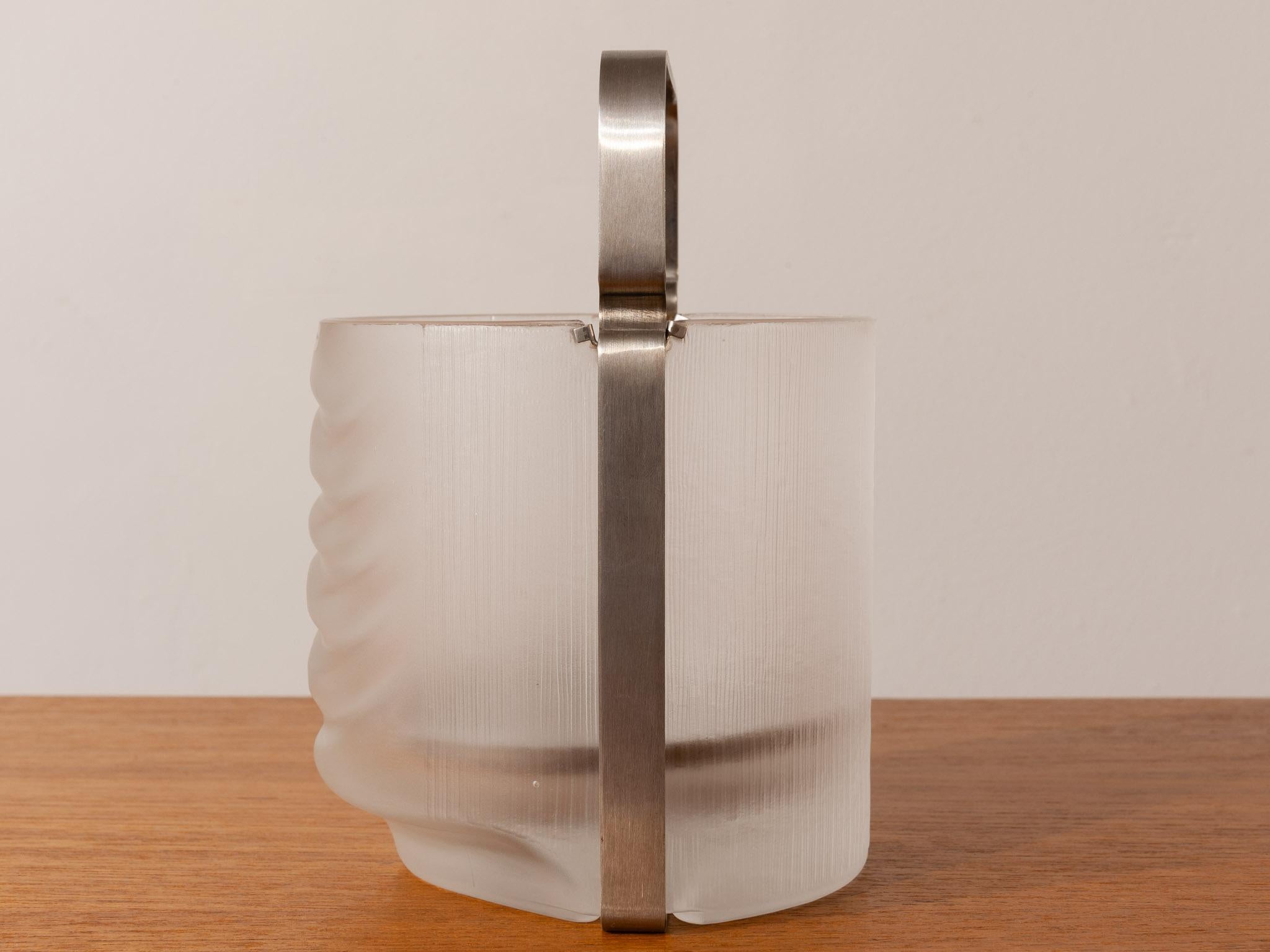 Mid-Century Modern 1970s Azteca Frosted Ridged & Waved Crystal Glass Ice Bucket by Fabio Frontini
