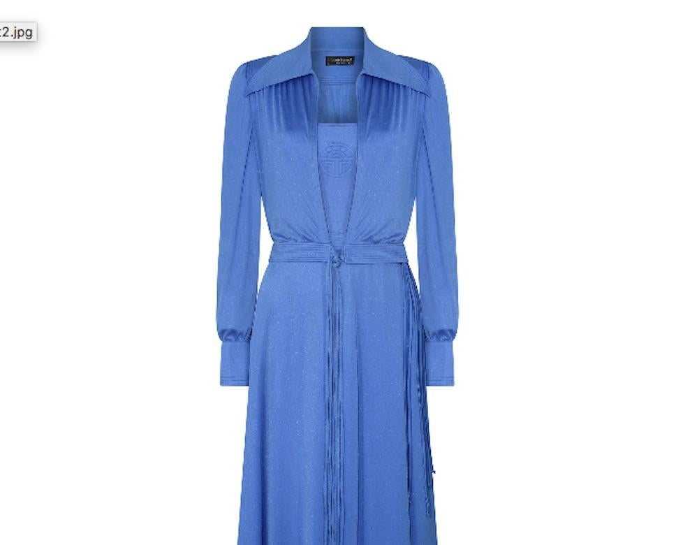 1970s Azure Blue Louis Feraud Jersey Dress with Jacket 1