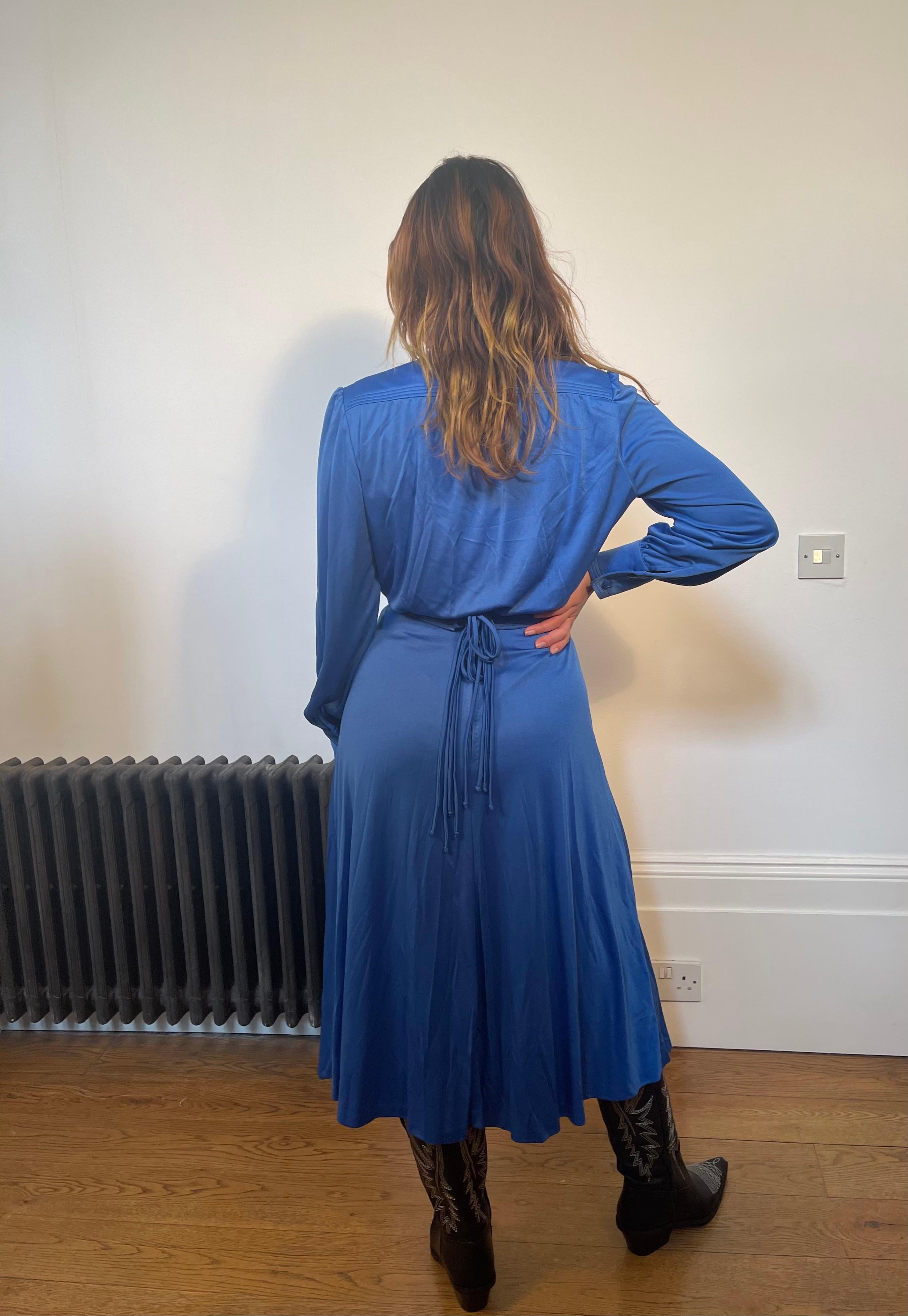 1970s Azure Blue Louis Feraud Jersey Dress with Jacket 3
