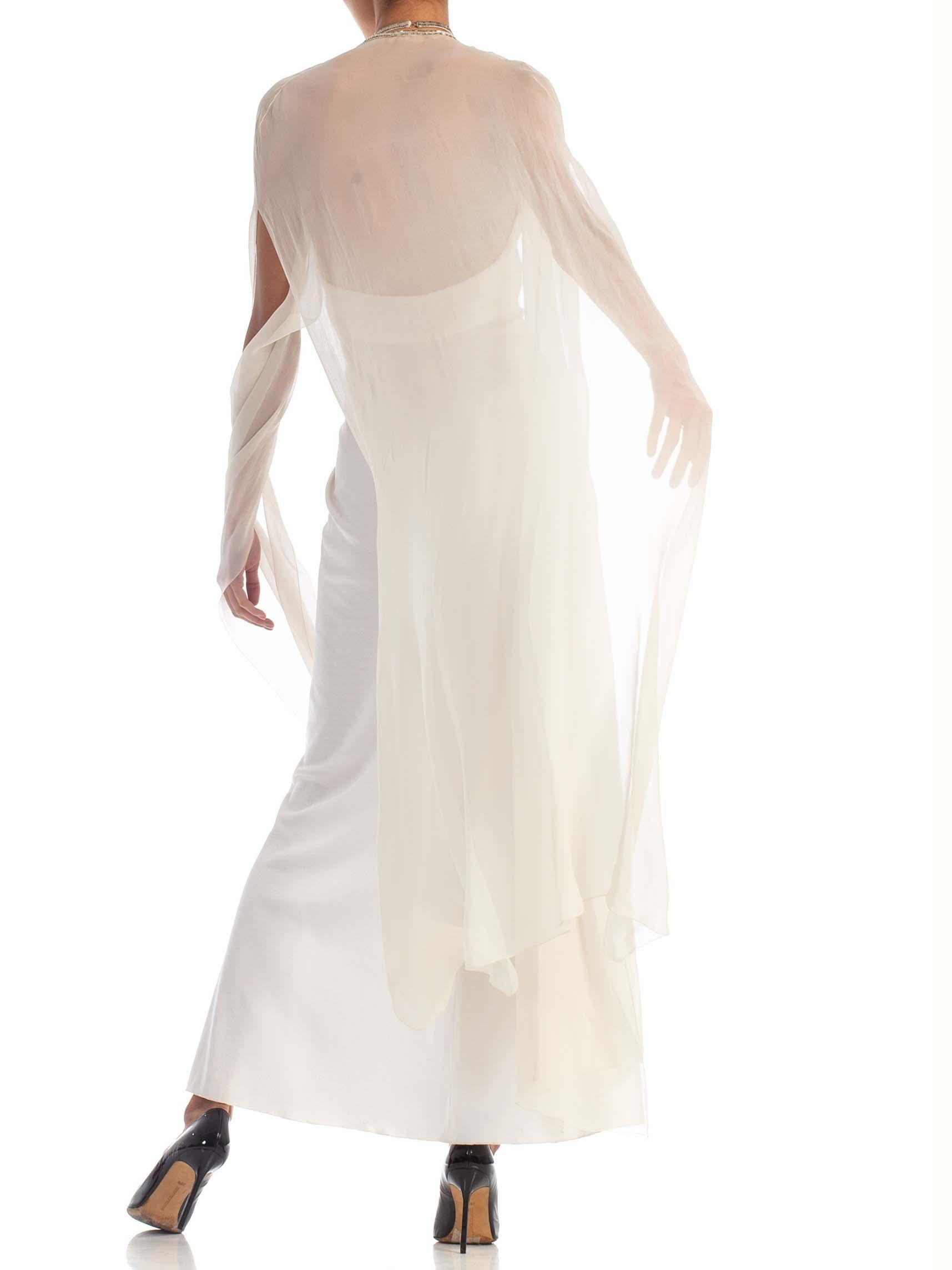 1970S AZZARO White Beaded Jersey Backless Halter Neck Disco Gown With Silk Chif 4