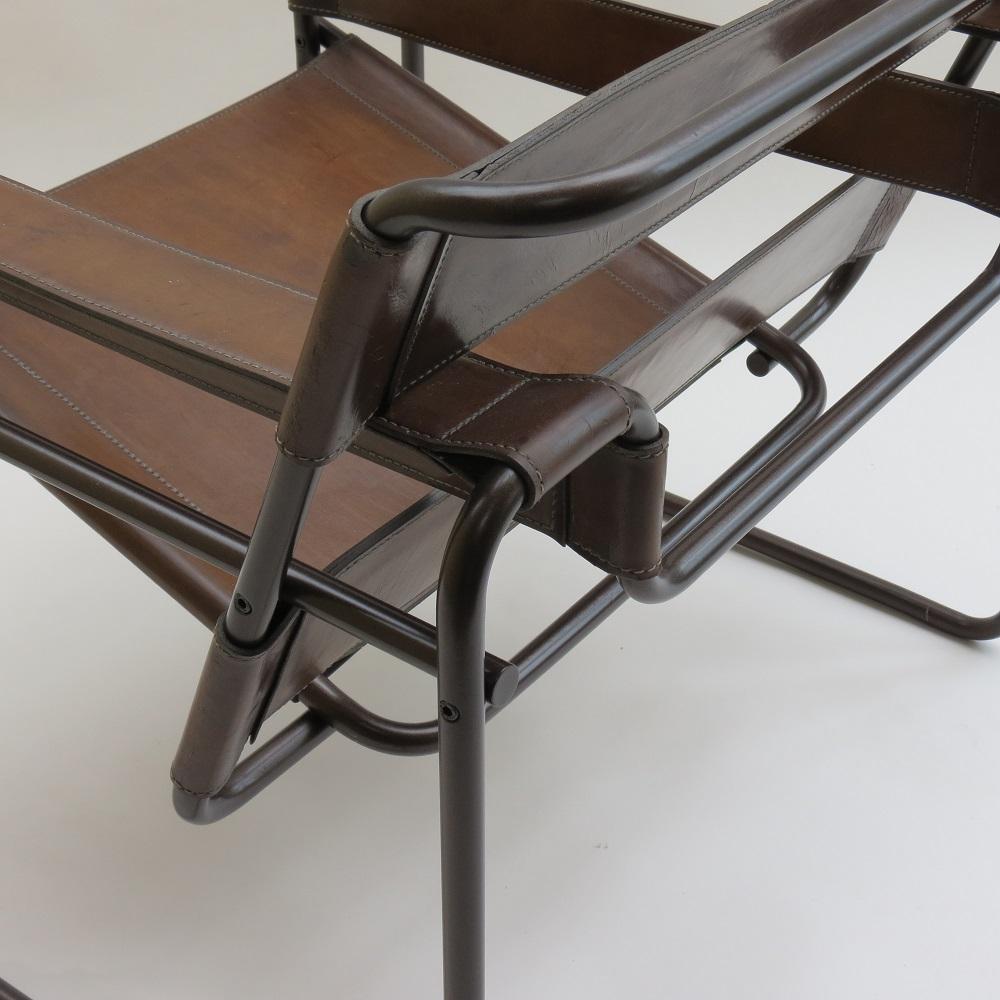 1970s B3 Wassily Chair Brown Leather Marcel Breuer for Fasem, Italy, Bauhaus A 2