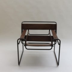 1970s B3 Wassily Chair Brown Leather Marcel Breuer for Fasem, Italy, Bauhaus A