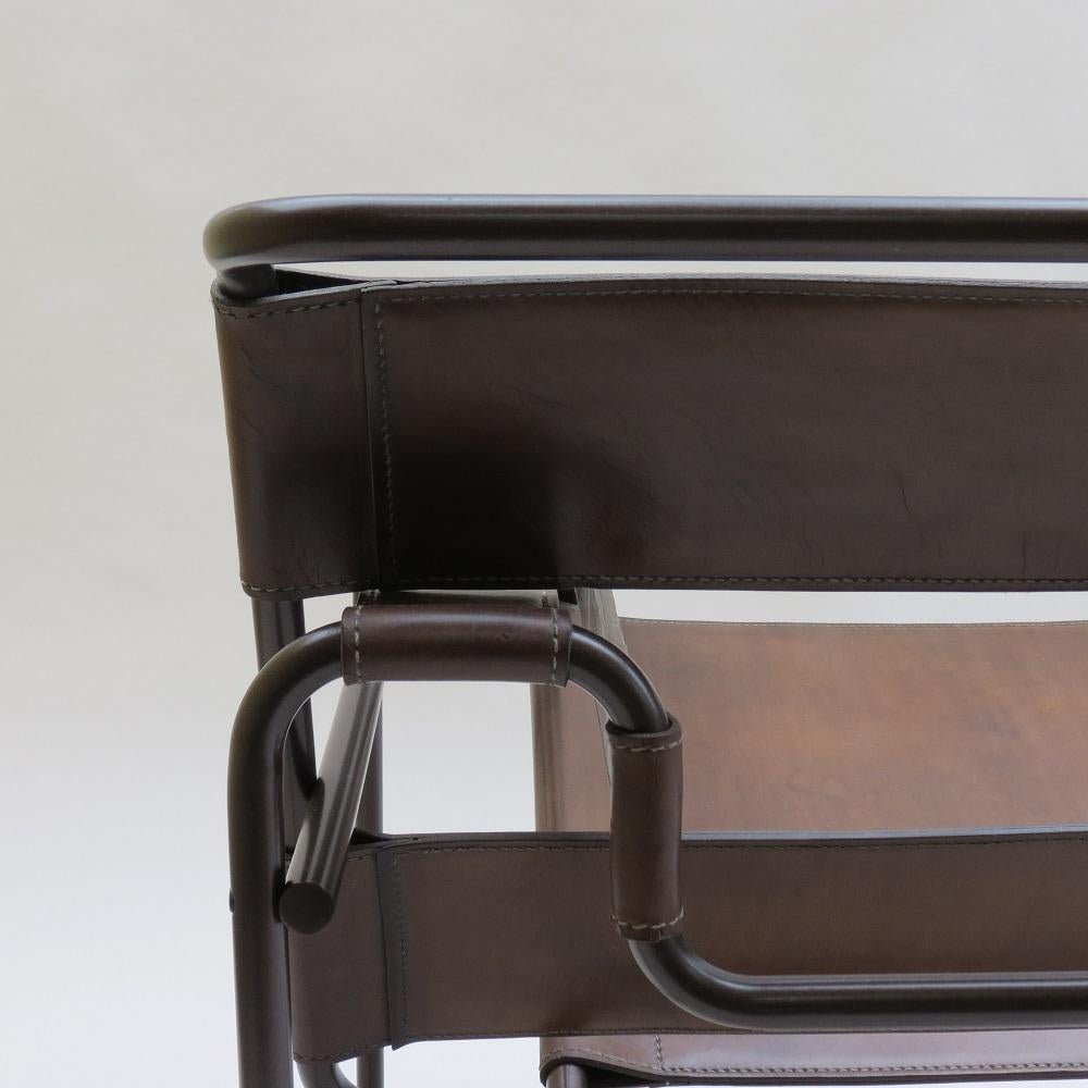 Steel 1970s B3 Wassily Chair Brown Leather Marcel Breuer for Fasem, Italy, Bauhaus A