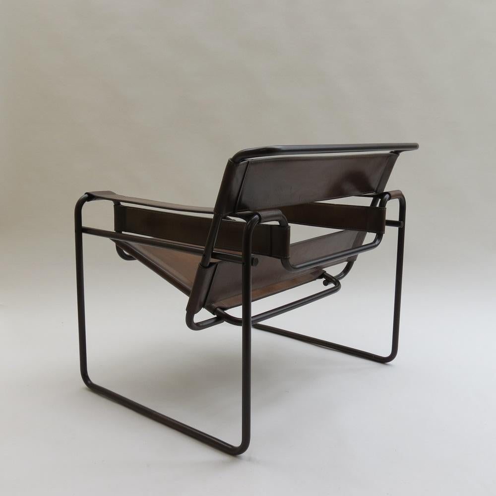 1970s B3 Wassily Chair Brown Leather Marcel Breuer for Fasem, Italy, Bauhaus A 1