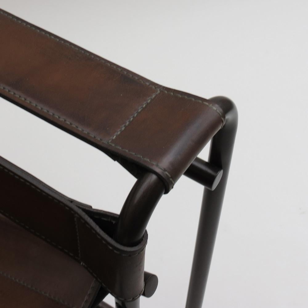 1970s B3 Wassily Chair Brown Leather Marcel Breuer for Fasem, Italy, Bauhaus B 4