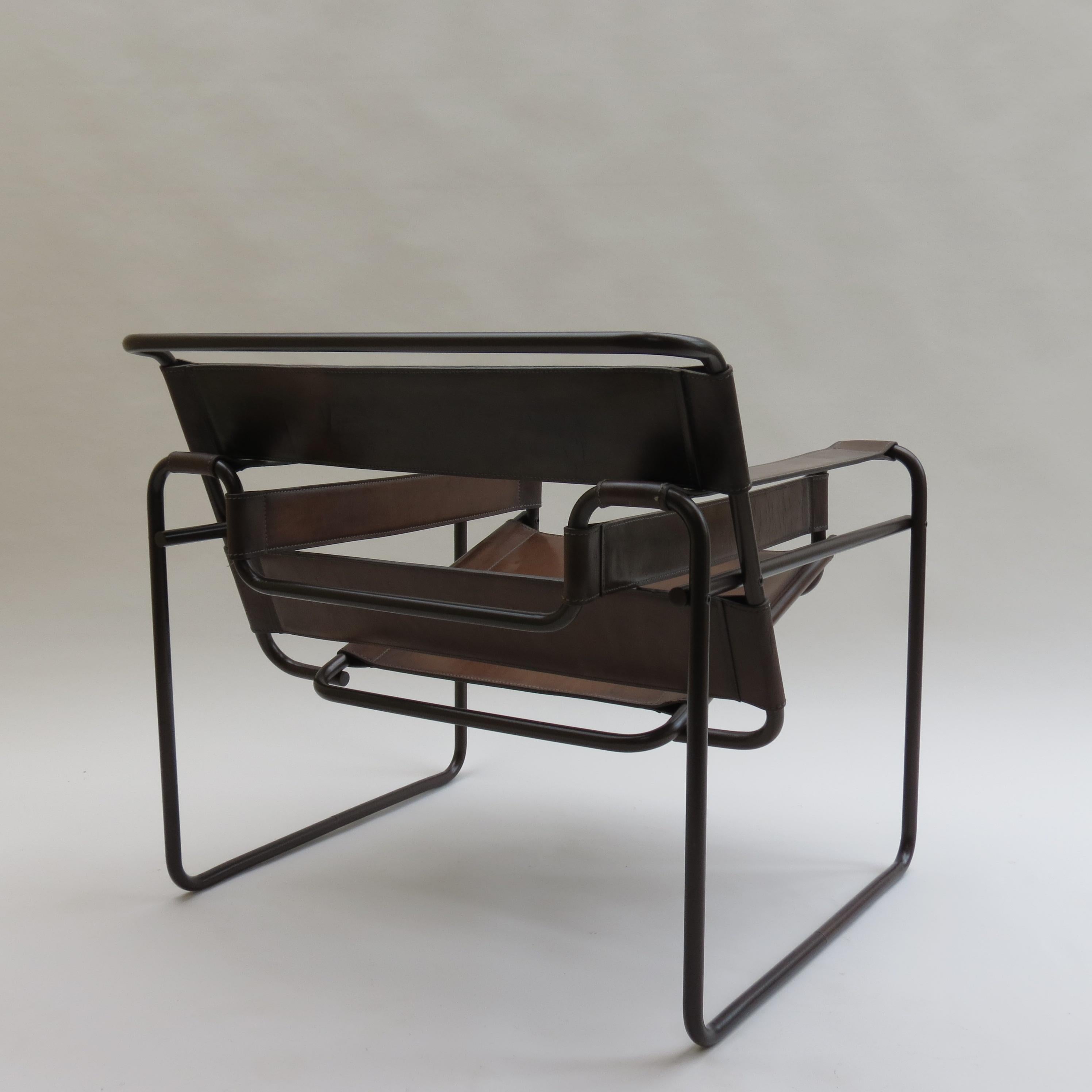 20th Century 1970s B3 Wassily Chair Brown Leather Marcel Breuer for Fasem, Italy, Bauhaus B