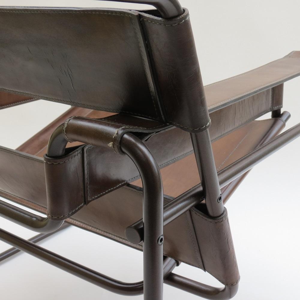Steel 1970s B3 Wassily Chair Brown Leather Marcel Breuer for Fasem, Italy, Bauhaus B