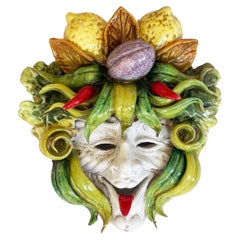 Vintage 1970s Bacchus as Harvest Jester Ceramic Mask Majolica Ceramiche Artistice, Italy