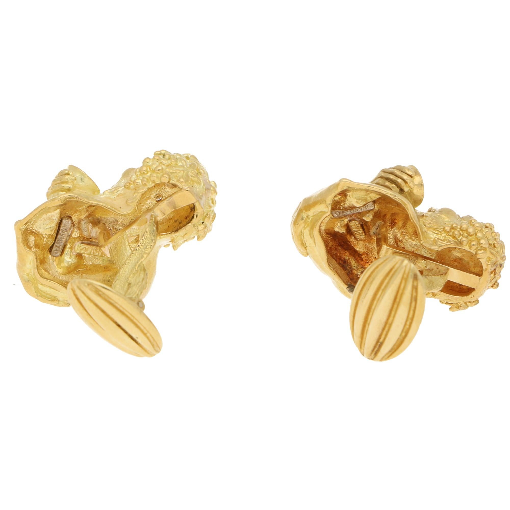 Bacchus 18ct Yellow Gold and Diamond Cufflinks Circa 1970's  In Good Condition In London, GB