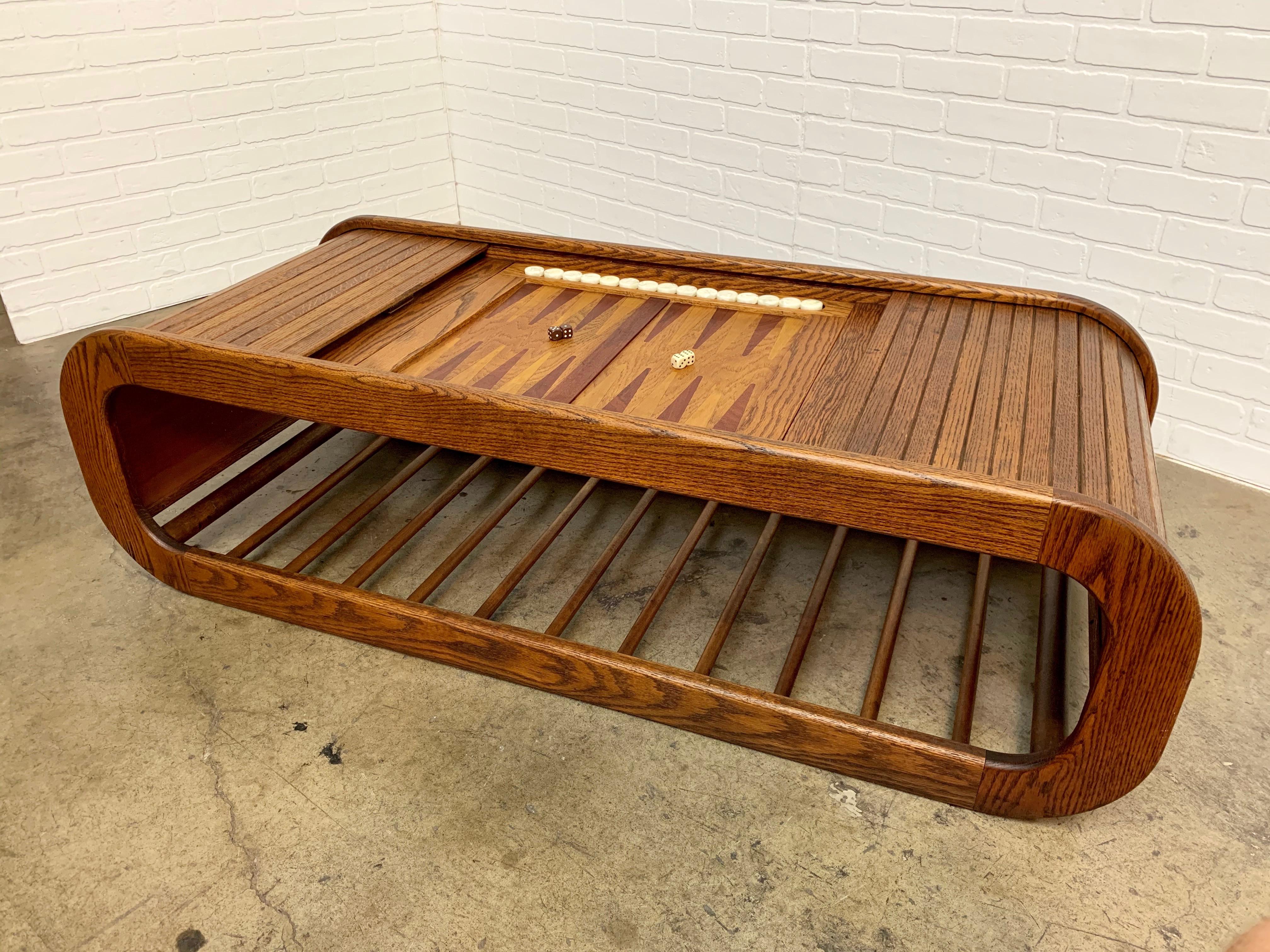 1970s Backgammon Coffee Table with Tambour Top 3