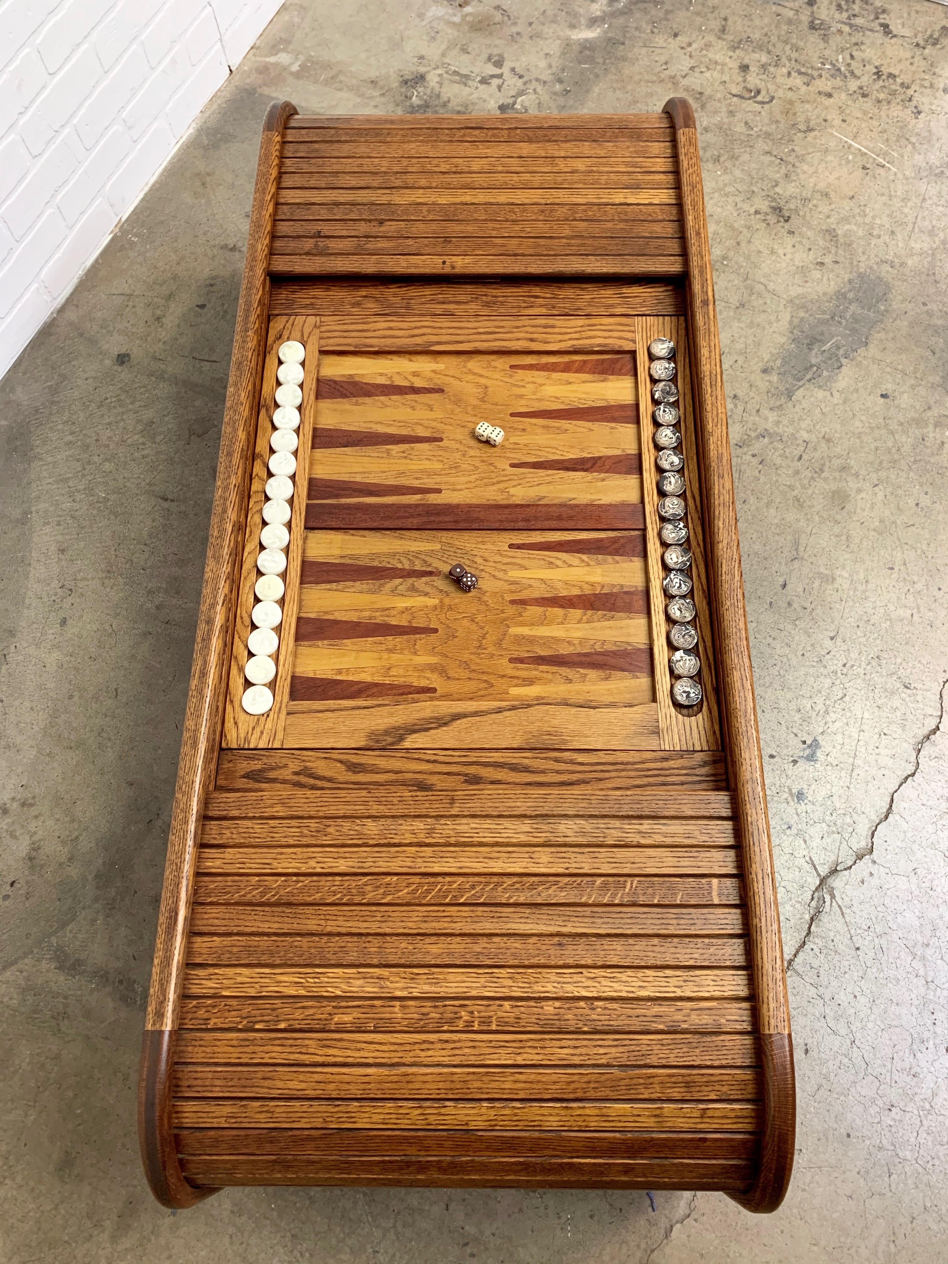 1970s Backgammon Coffee Table with Tambour Top 4