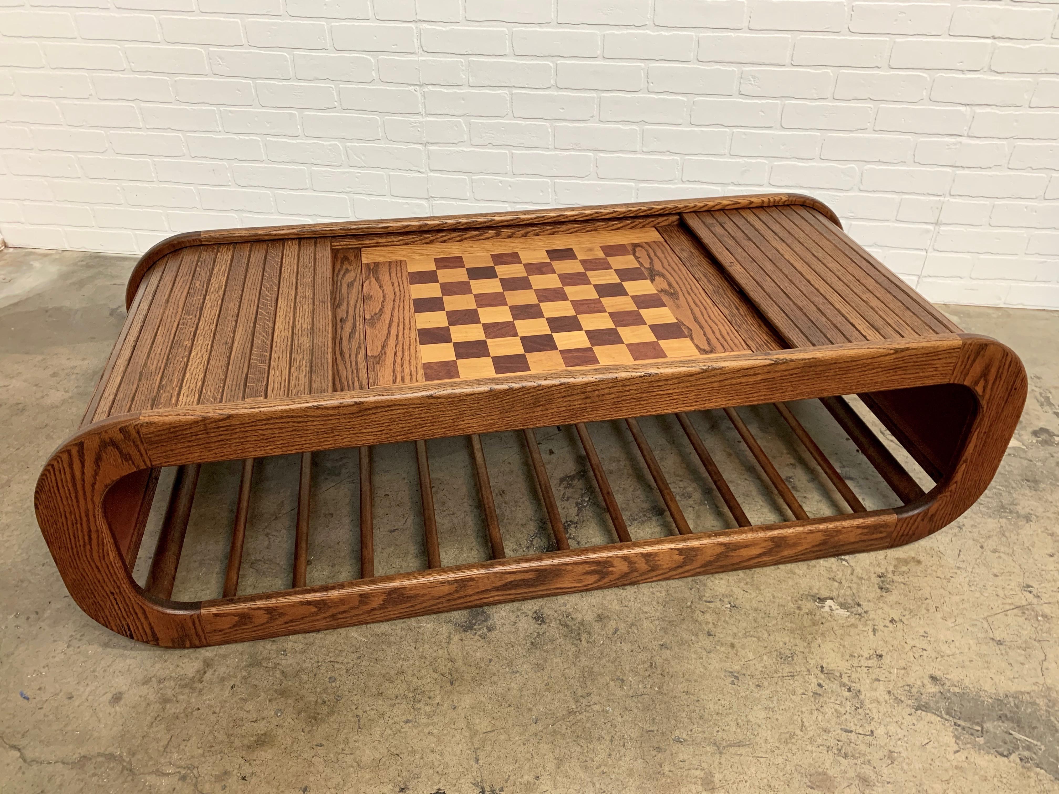 American 1970s Backgammon Coffee Table with Tambour Top