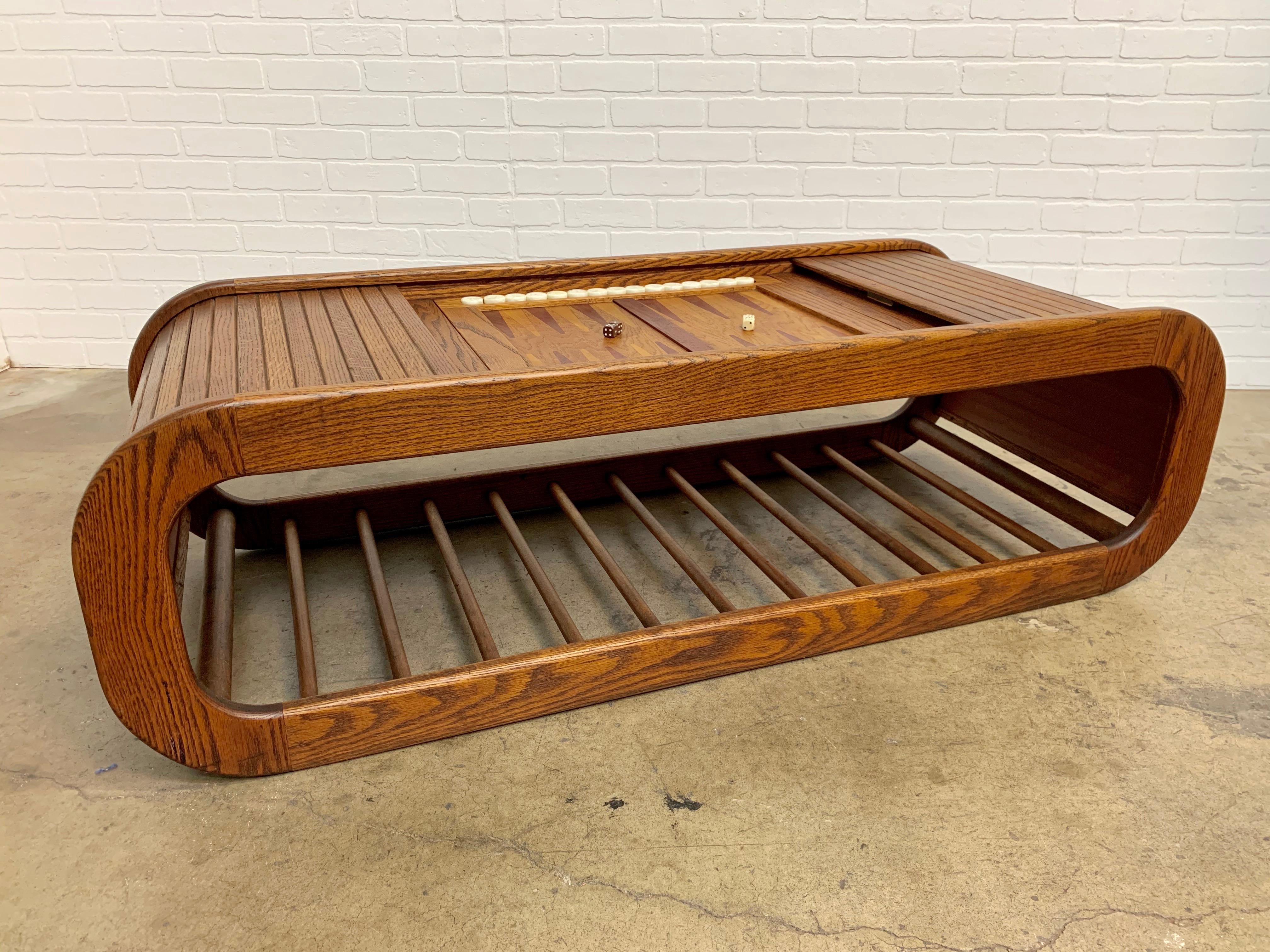 1970s Backgammon Coffee Table with Tambour Top 2