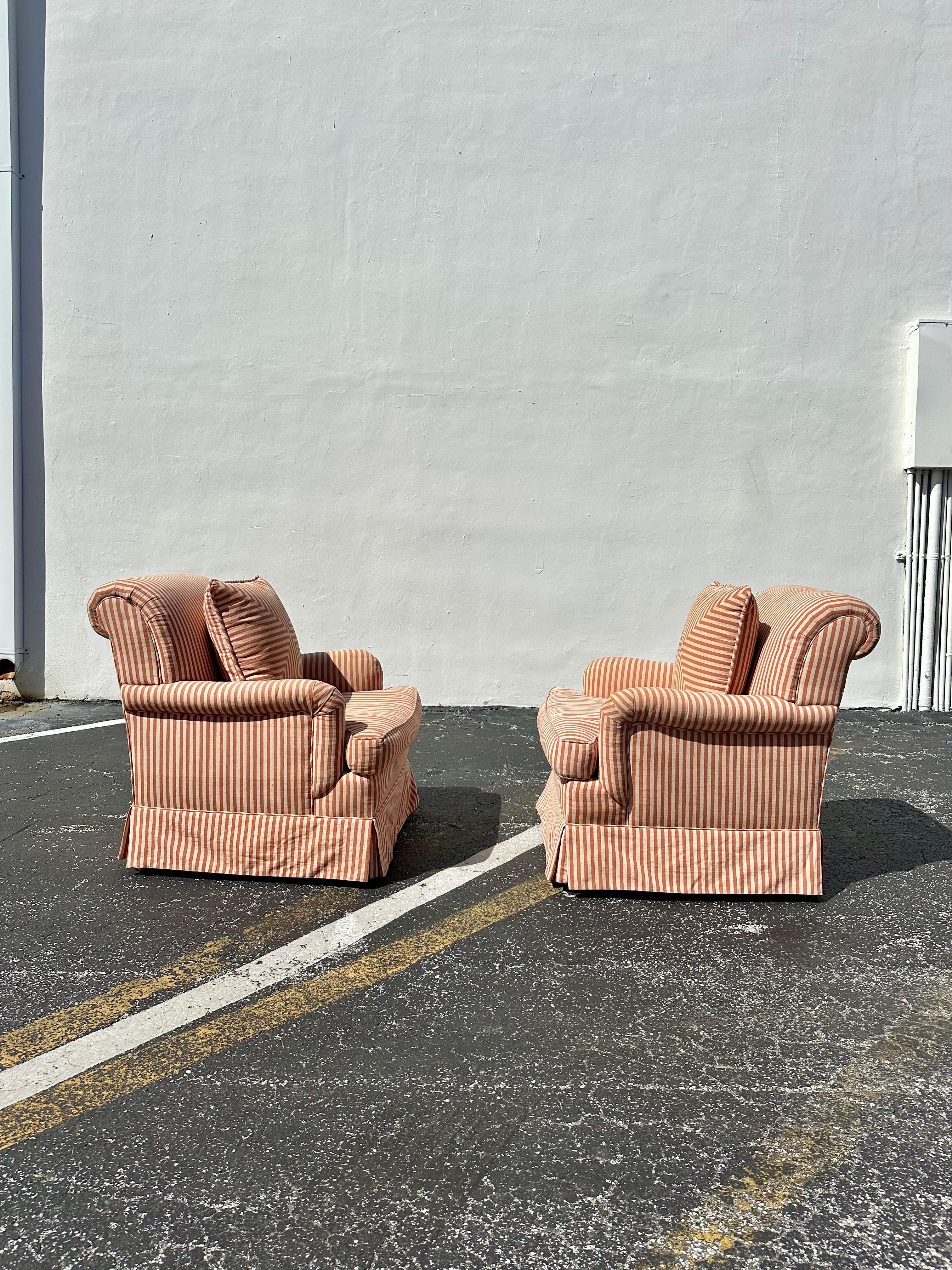 Mid-Century moderno Sedie Baker Candy Cane a strisce in stile inglese degli anni '70, set di 2 sedie con zoccolo in vendita
