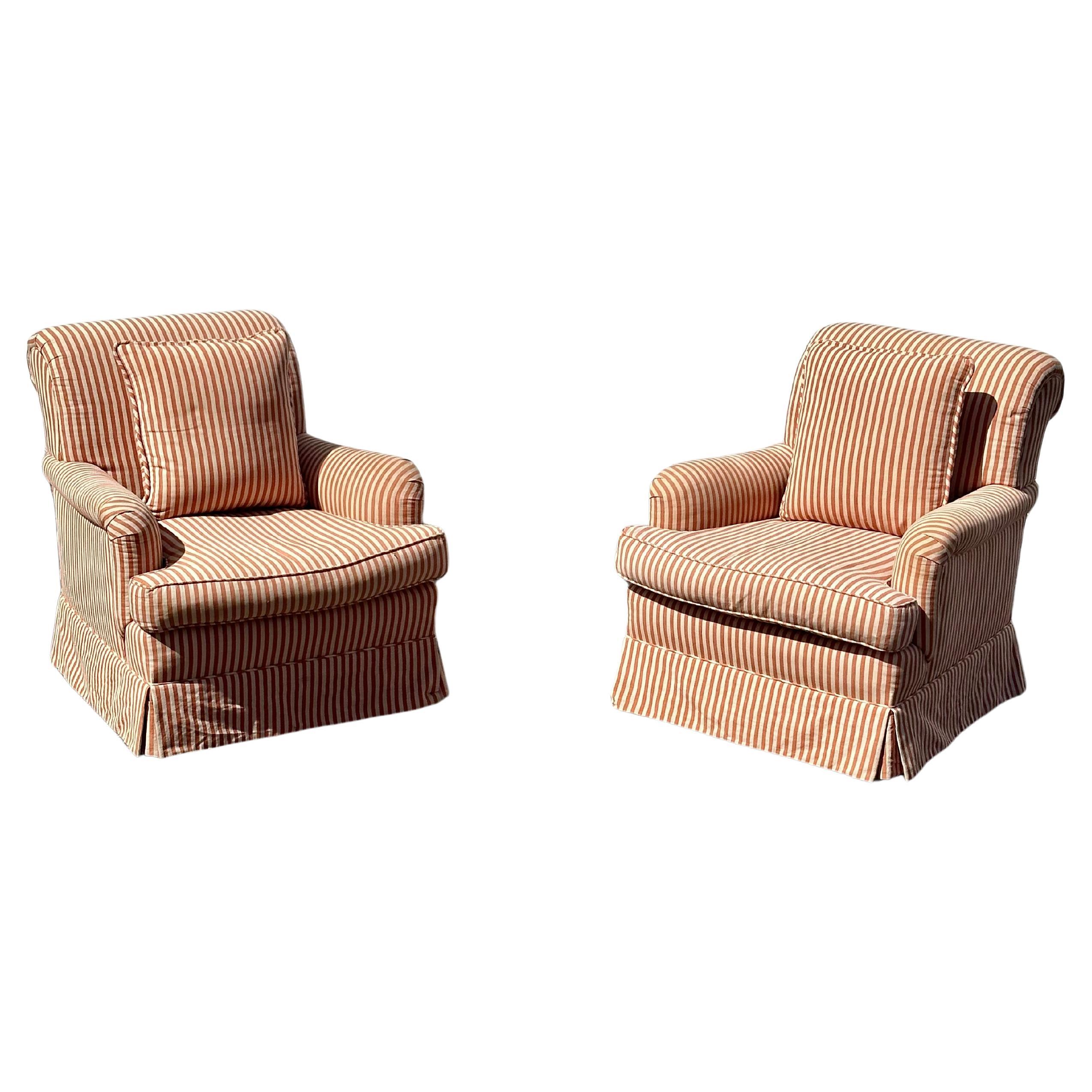 1970s Baker Candy Cane Stripes English Style Skirted Chairs, Set of 2