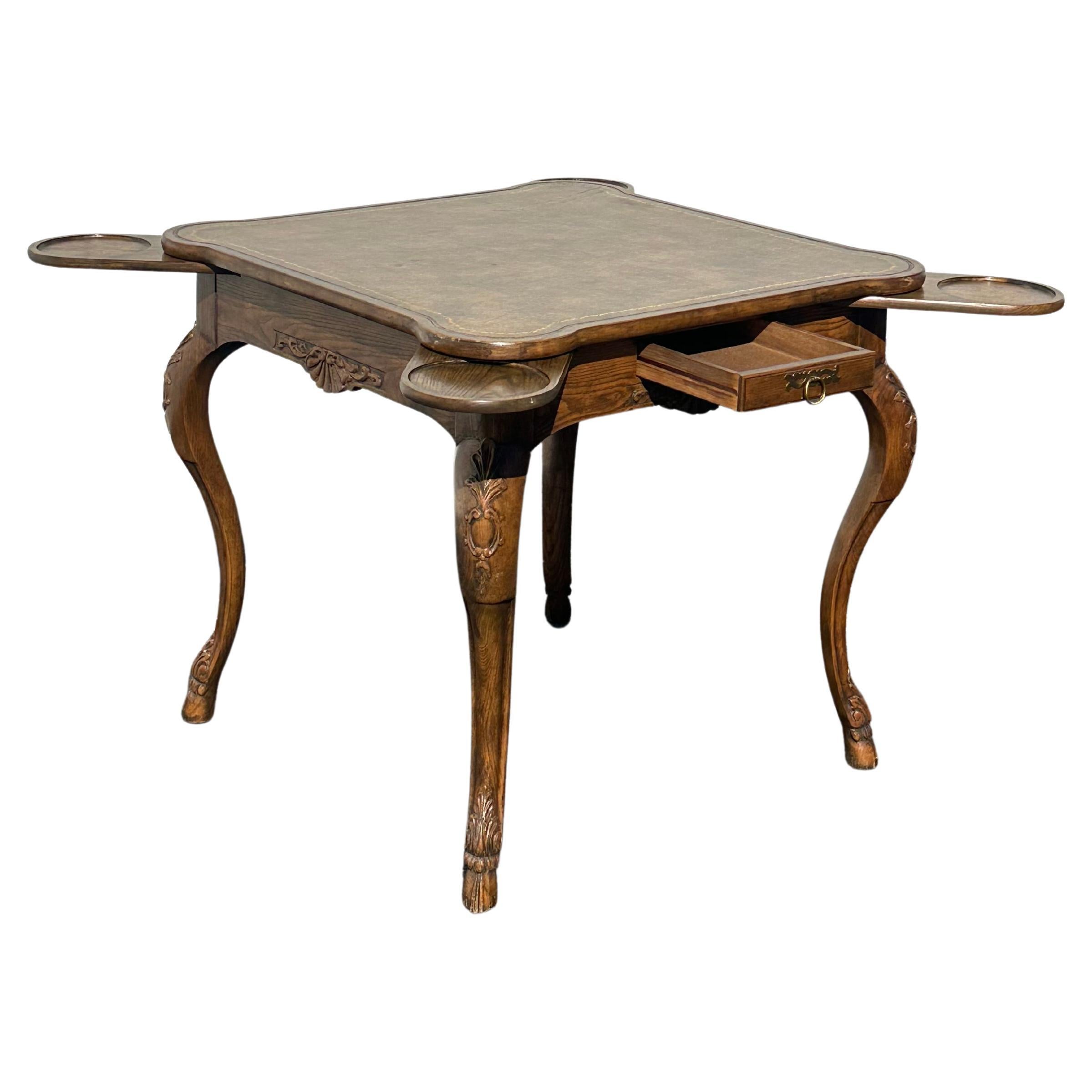 1970s Baker French Style One Drawer Leather Top Pull Out Trays Cabriole Legs For Sale