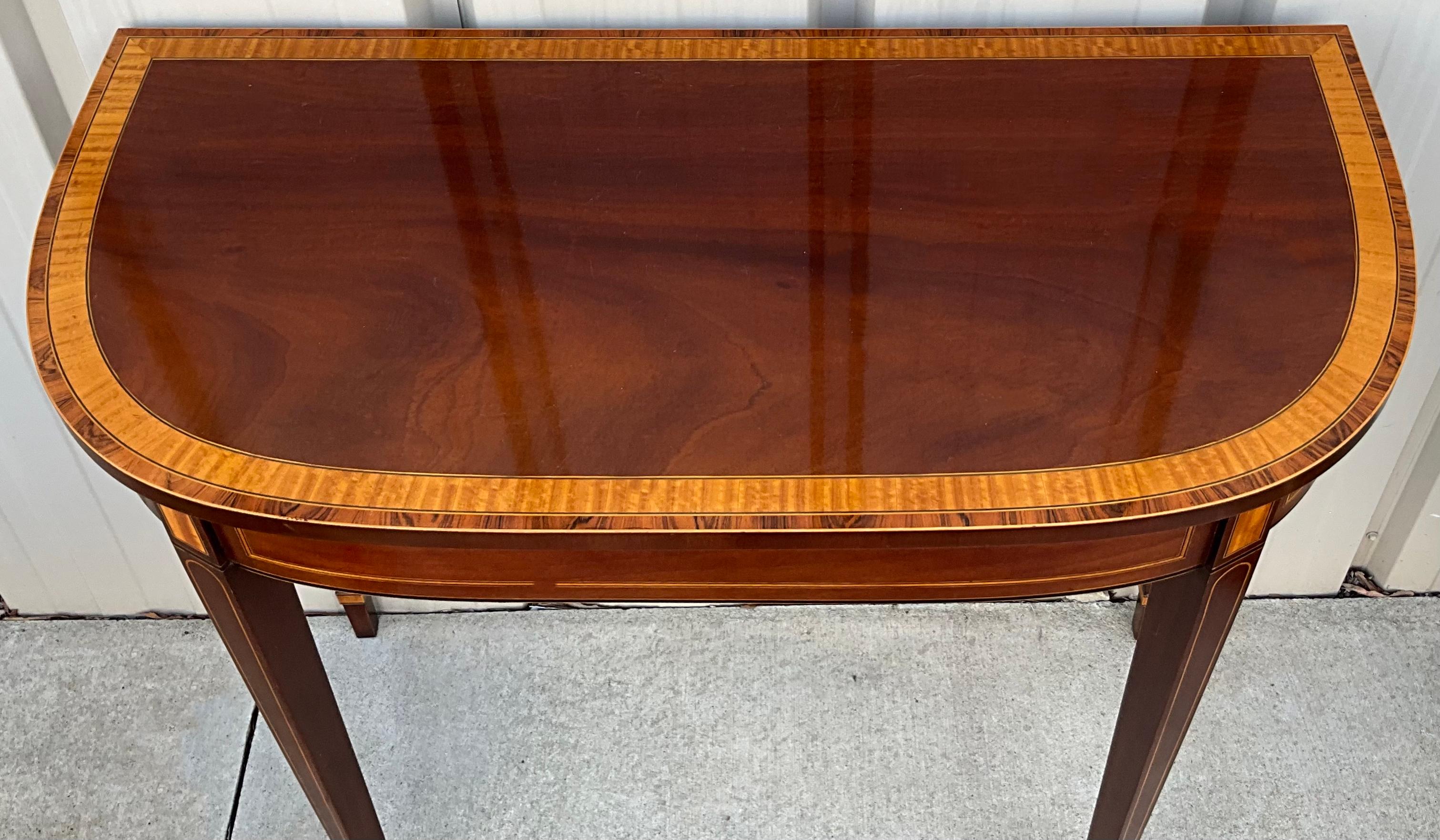 Federal 1970s Baker Furniture Banded Mahogany and Satinwood Console Table