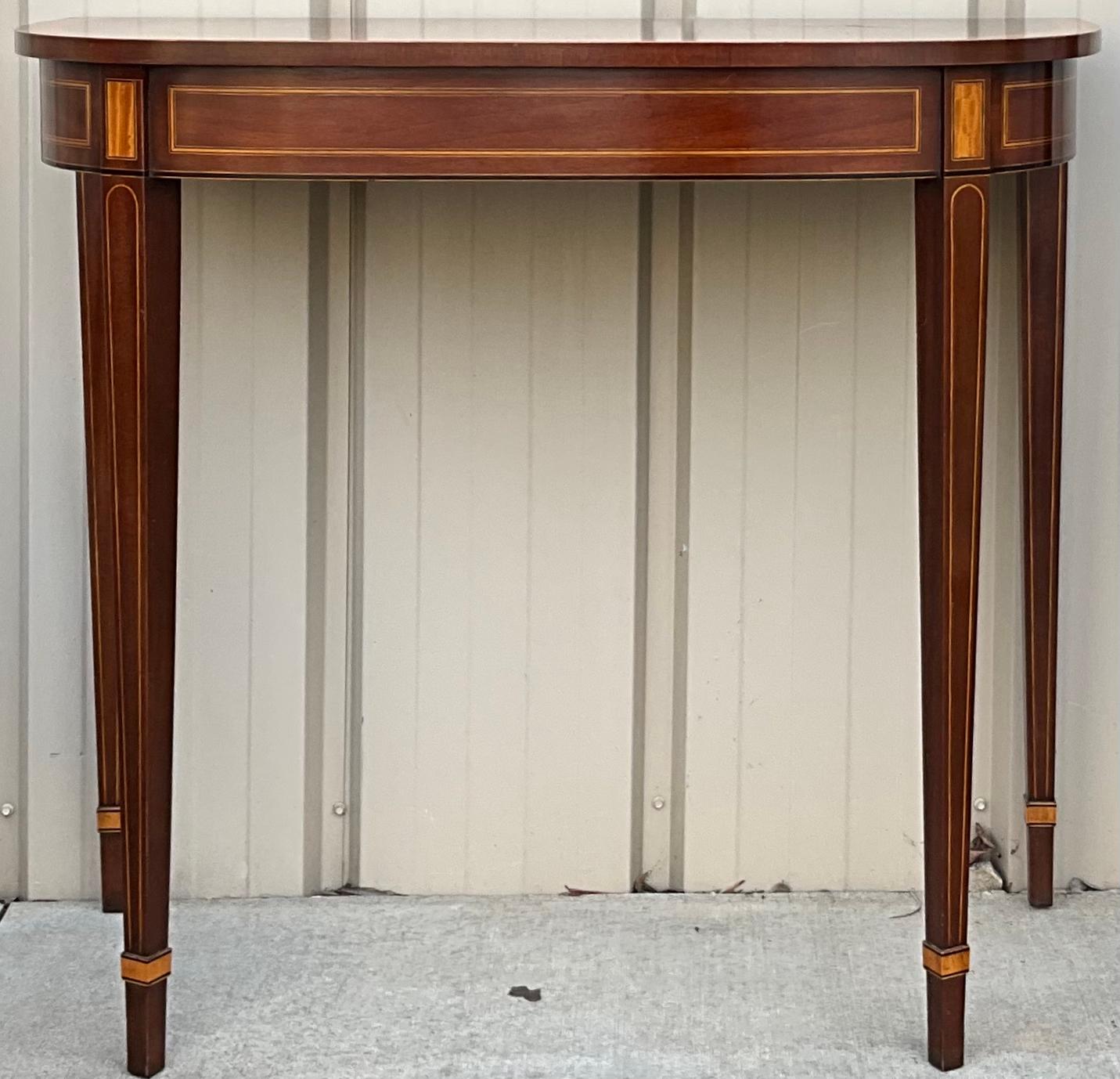 American 1970s Baker Furniture Banded Mahogany and Satinwood Console Table