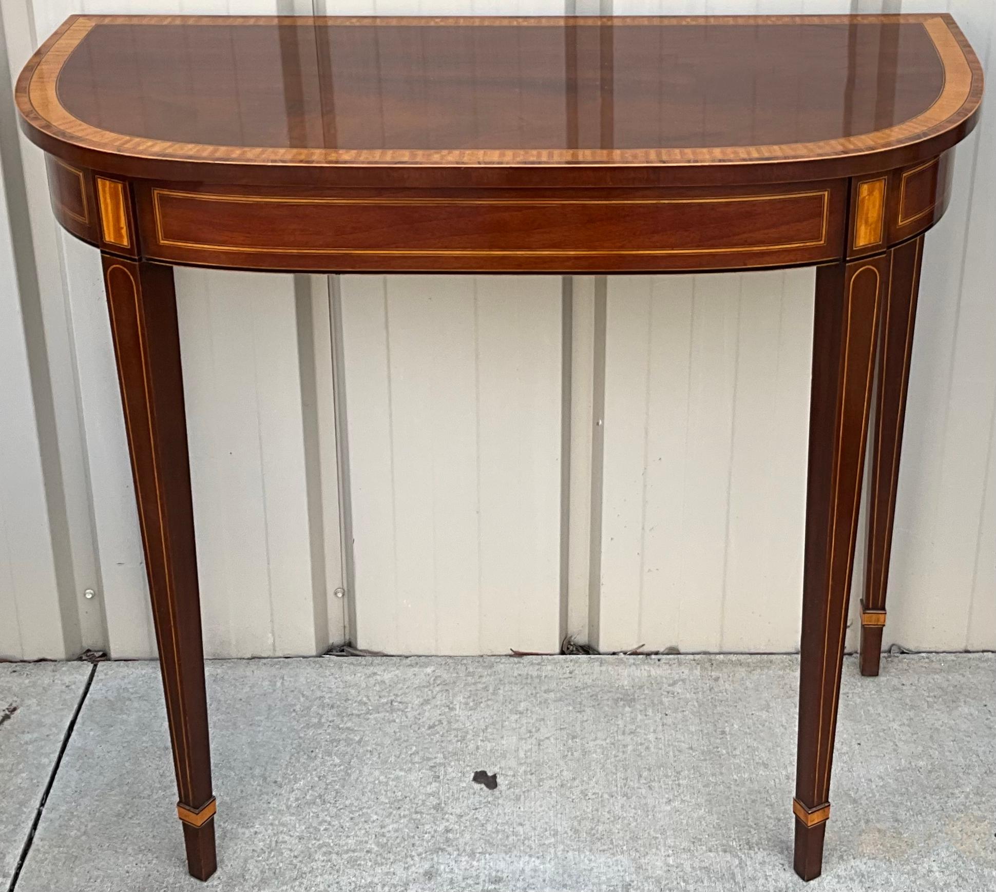 Late 20th Century 1970s Baker Furniture Banded Mahogany and Satinwood Console Table